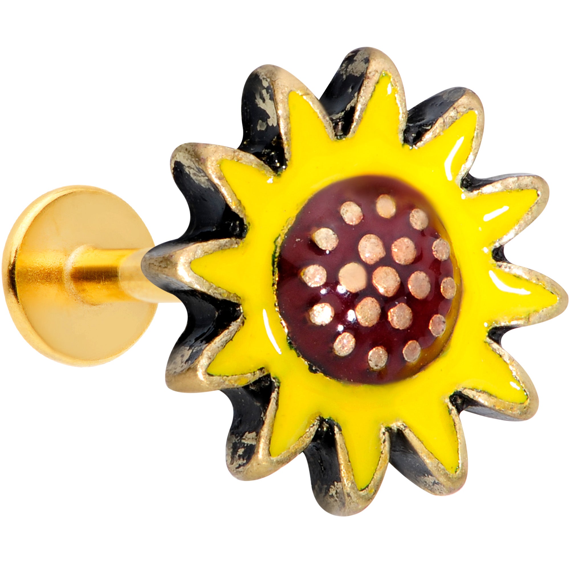 16G 5/16 Gold Tone Sunny Sunflower Labret Monroe Tragus