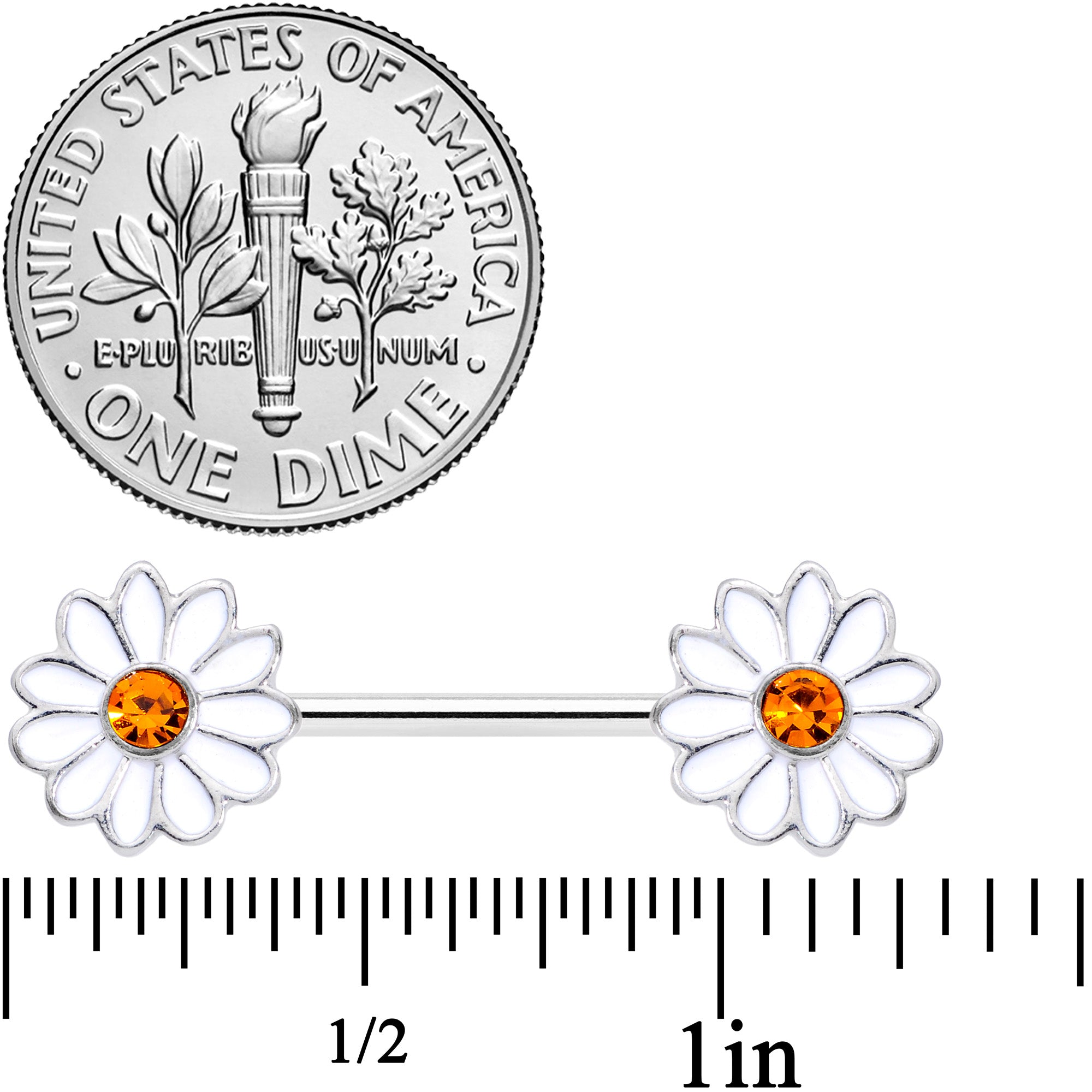 14G 9/16 Yellow Gem White Daisy Flower Hippie Nipple Ring Set