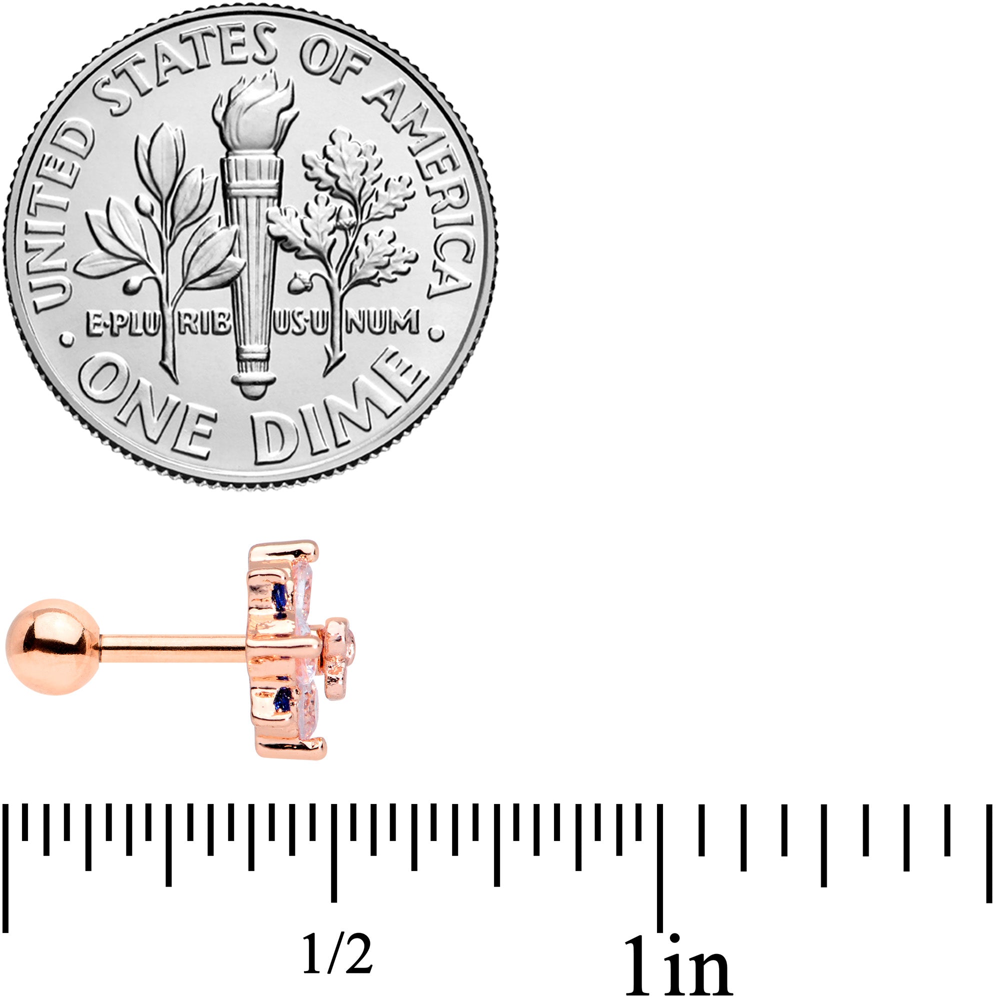 16G 1/4 Clear CZ Gem Rose Gold Tone Bow Star Cartilage Tragus