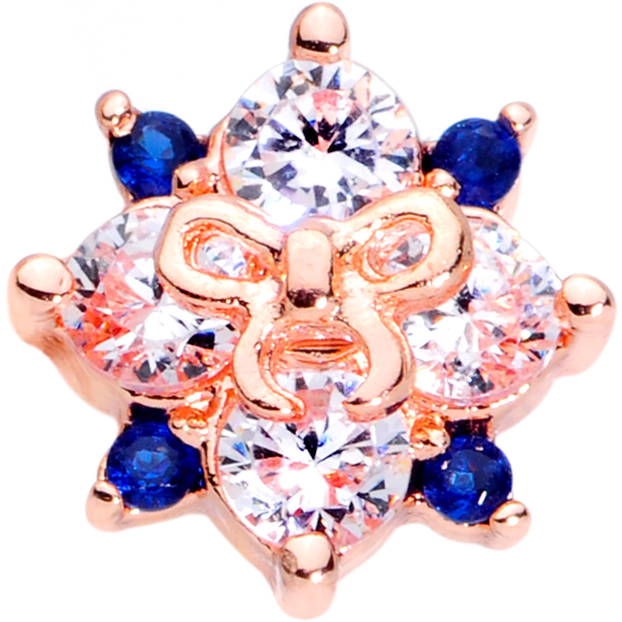 16G 3/8 Clear CZ Gem Rose Gold Tone Bow Star Labret Monroe Tragus