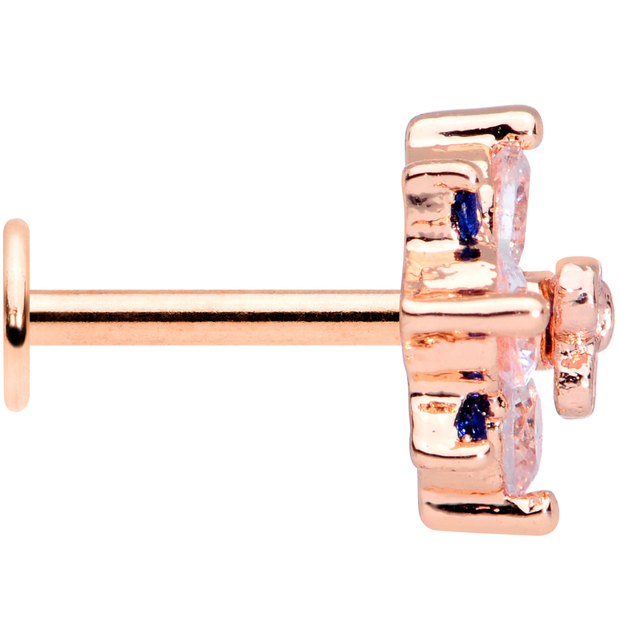 16G 3/8 Clear CZ Gem Rose Gold Tone Bow Star Labret Monroe Tragus