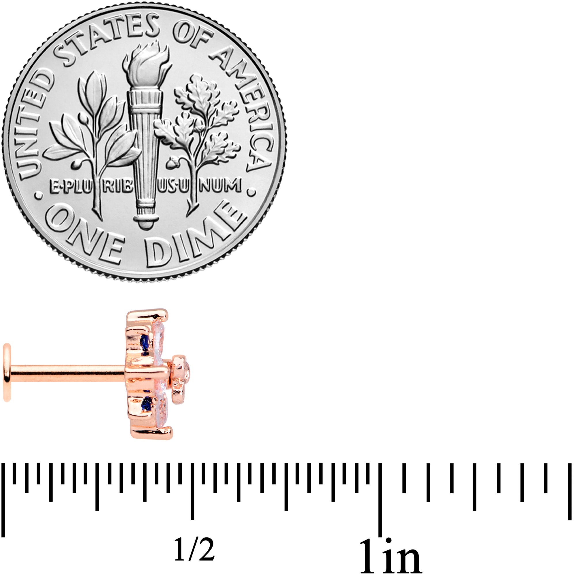 16G 3/8 Clear CZ Gem Rose Gold Tone Bow Star Labret Monroe Tragus