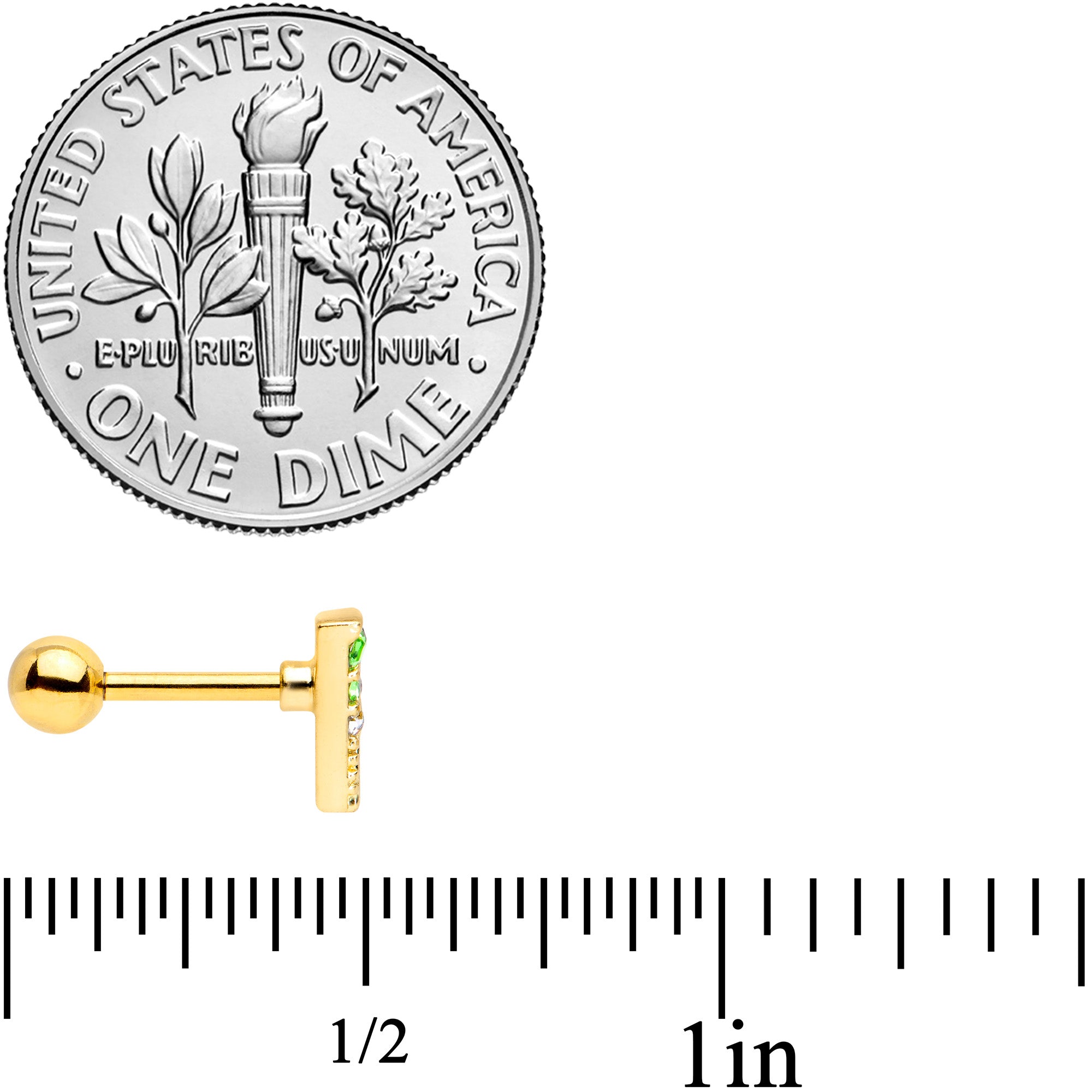 16G 1/4 Pink Green Gem Gold Tone Triangle Cartilage Tragus Earring