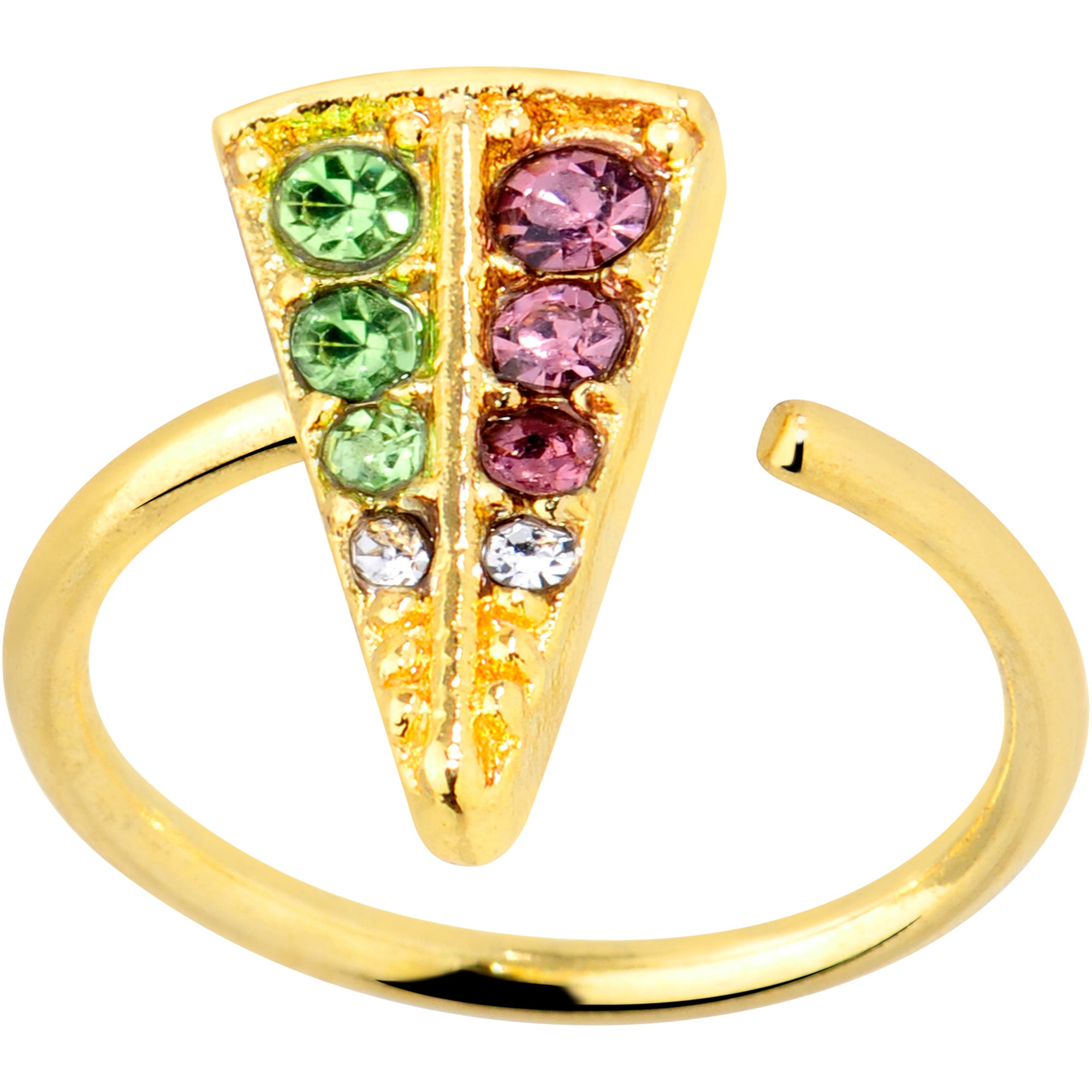 18G 3/8 Pink Green Gem Gold Tone Triangle Nose Hoop