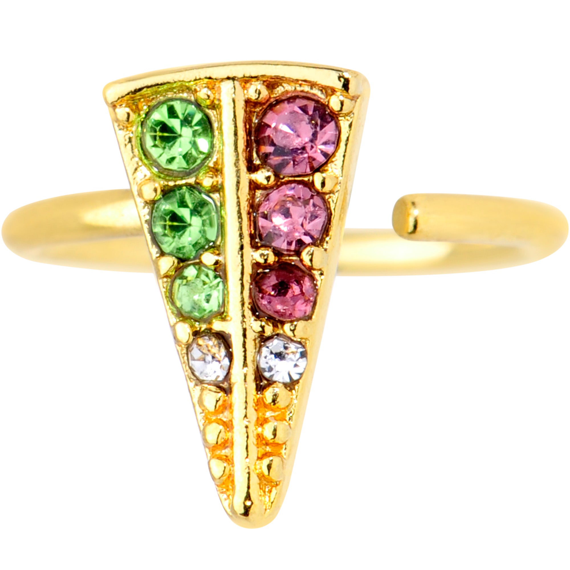 18G 3/8 Pink Green Gem Gold Tone Triangle Nose Hoop