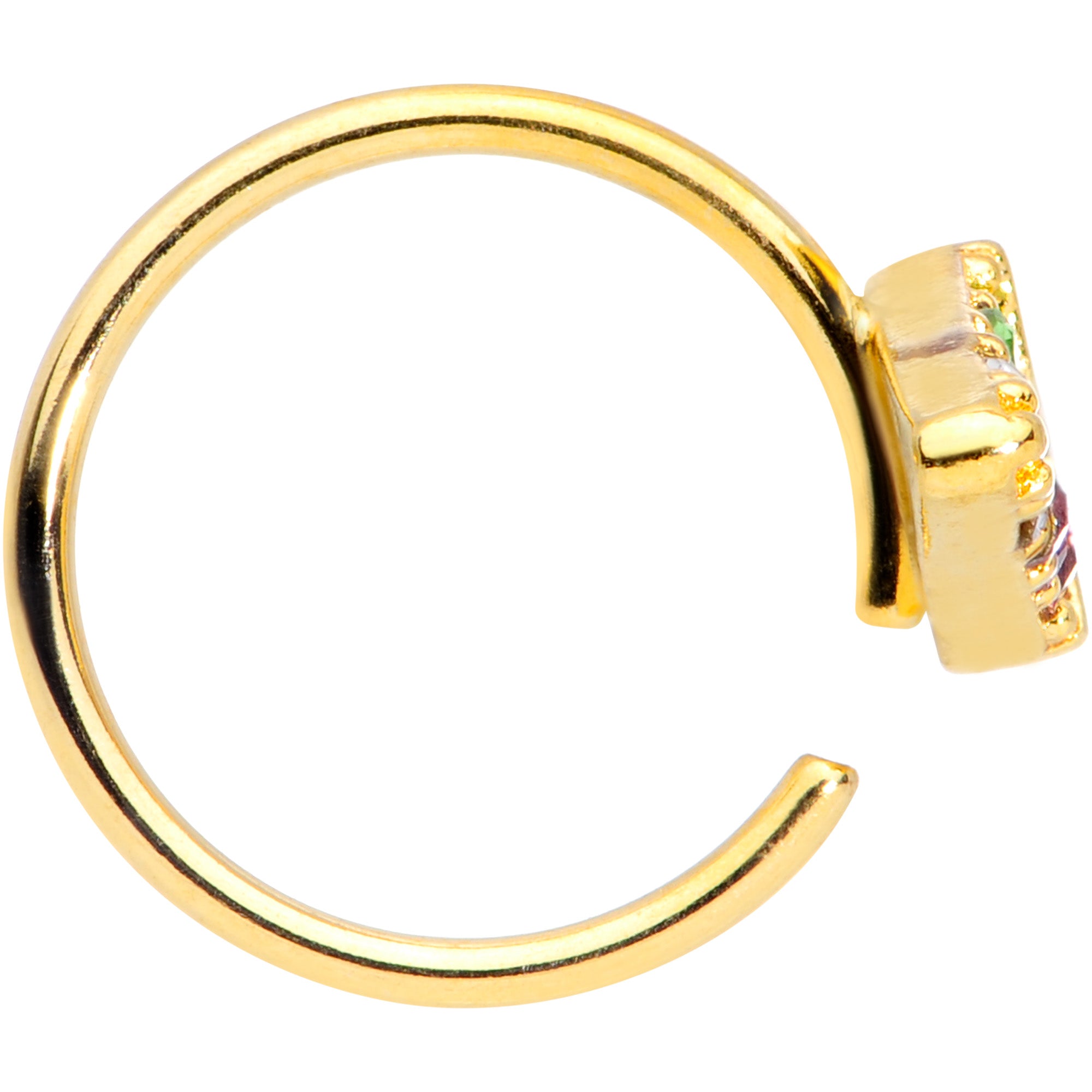 18G 3/8 Pink Green Gem Gold Tone Triangle Nose Hoop