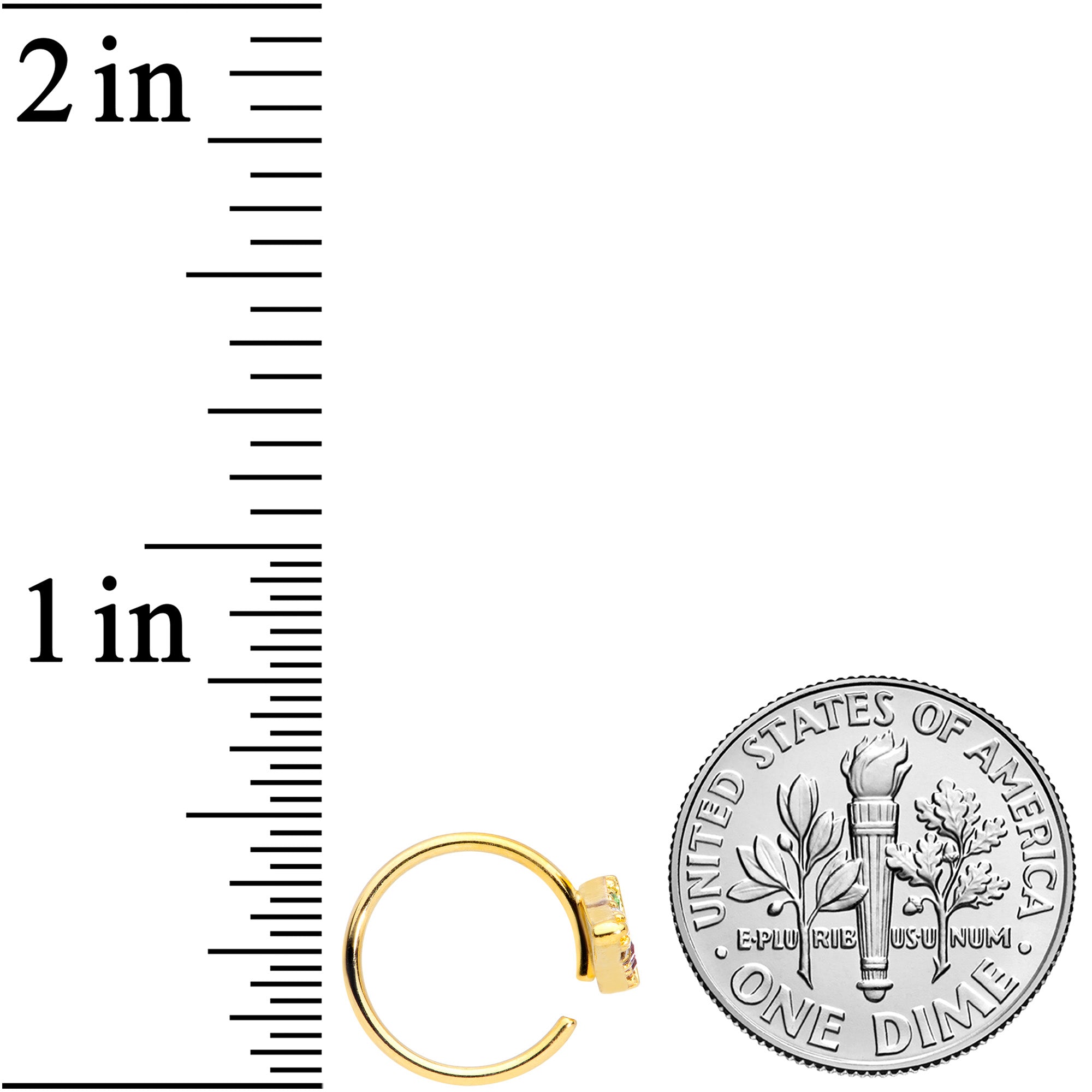 18G 3/8 Pink Green Gem Gold Tone Triangle Nose Hoop