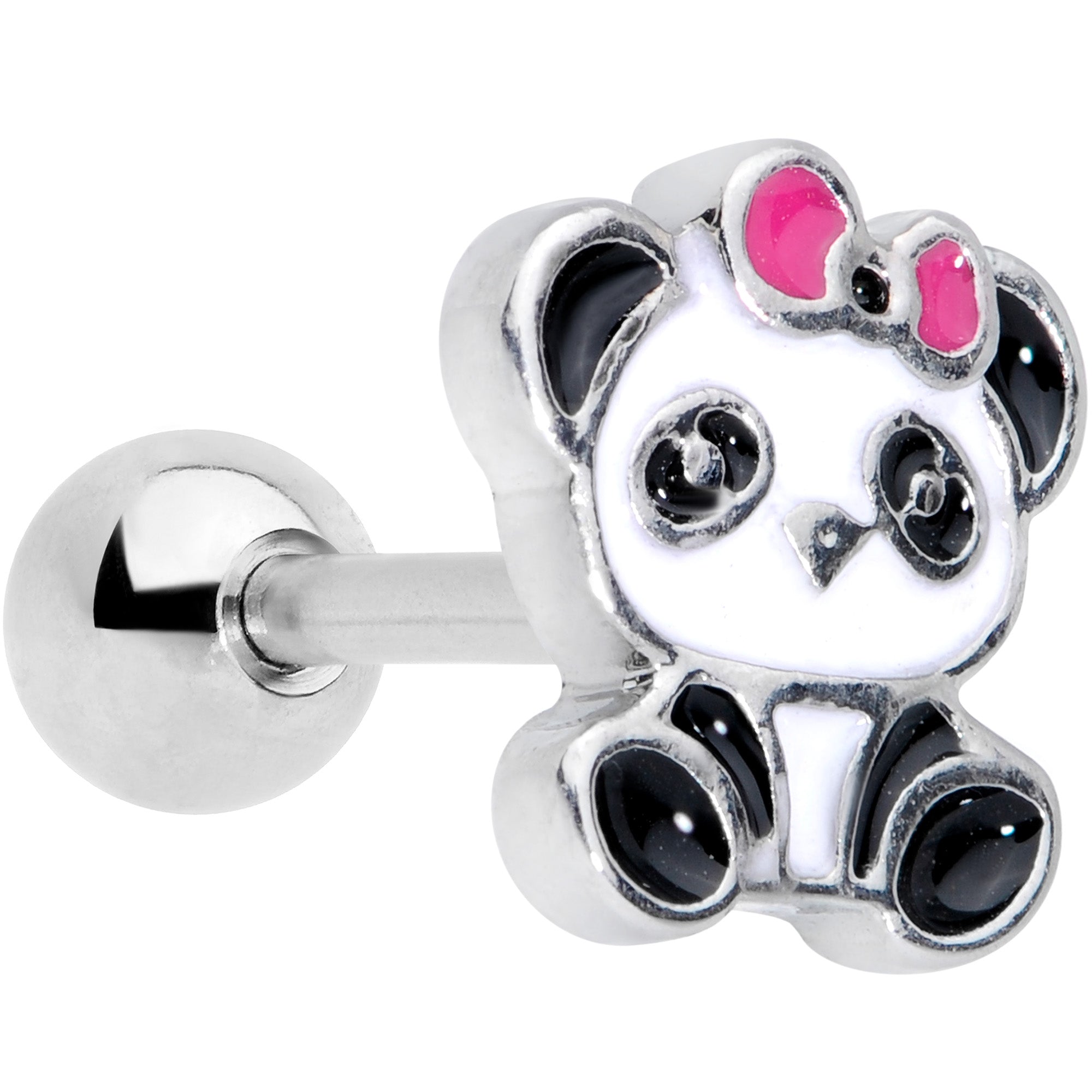 16G 1/4 Black White Panda Bear Cartilage Tragus Earring