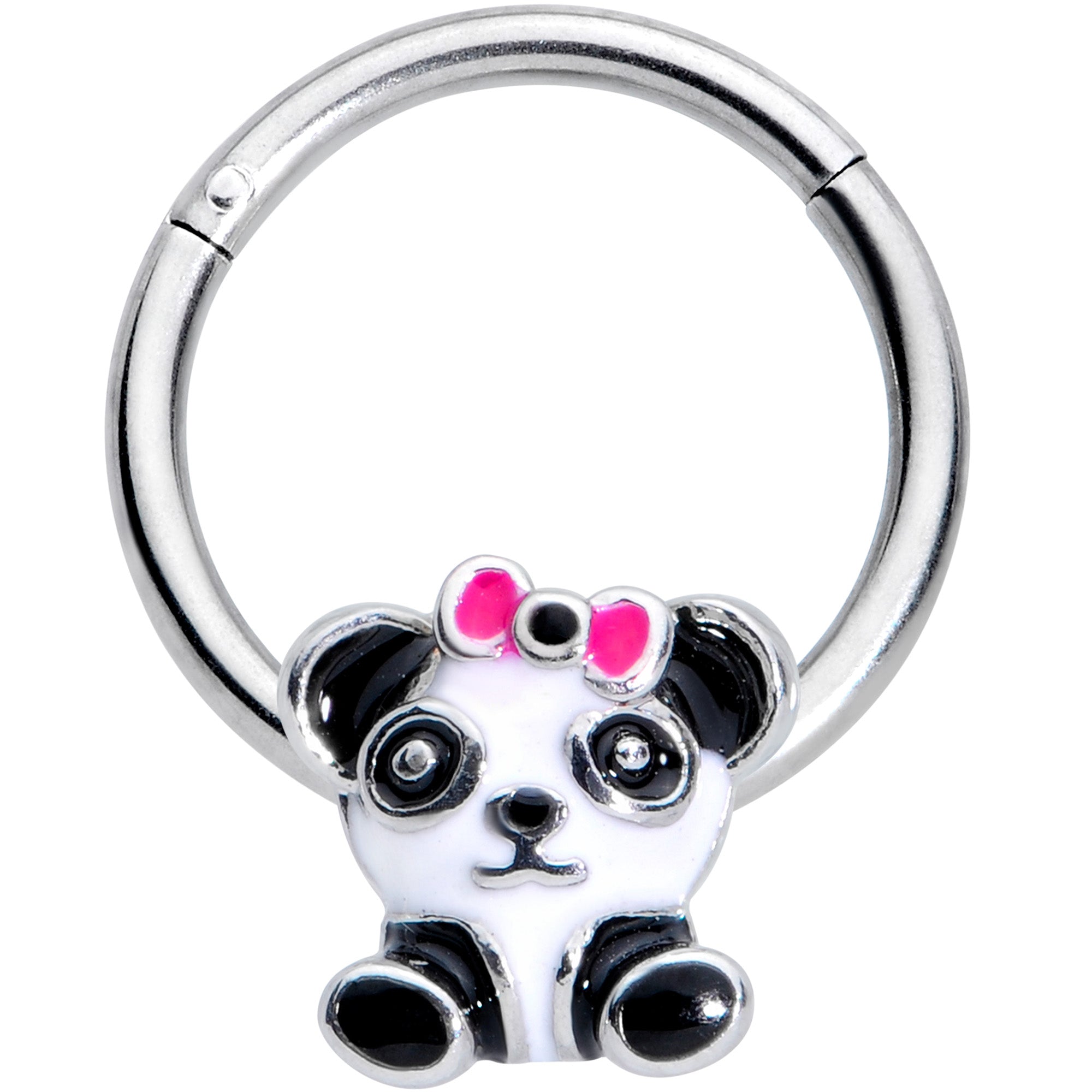 16G 3/8 Black White Precious Panda Hinged Segment Ring