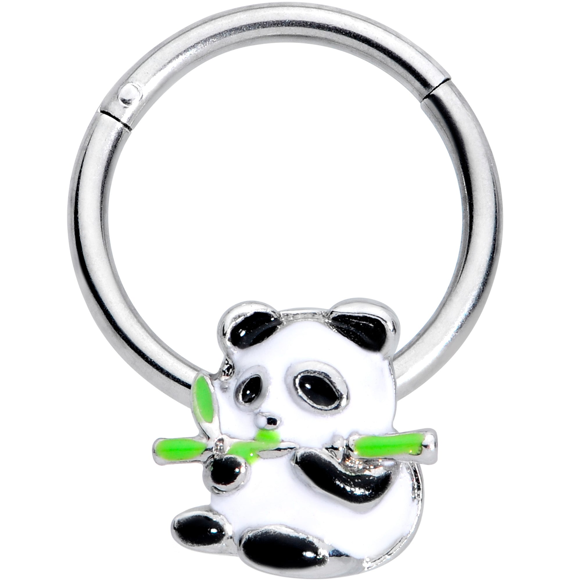 16G 3/8 Black White Hungry Panda Hinged Segment Ring