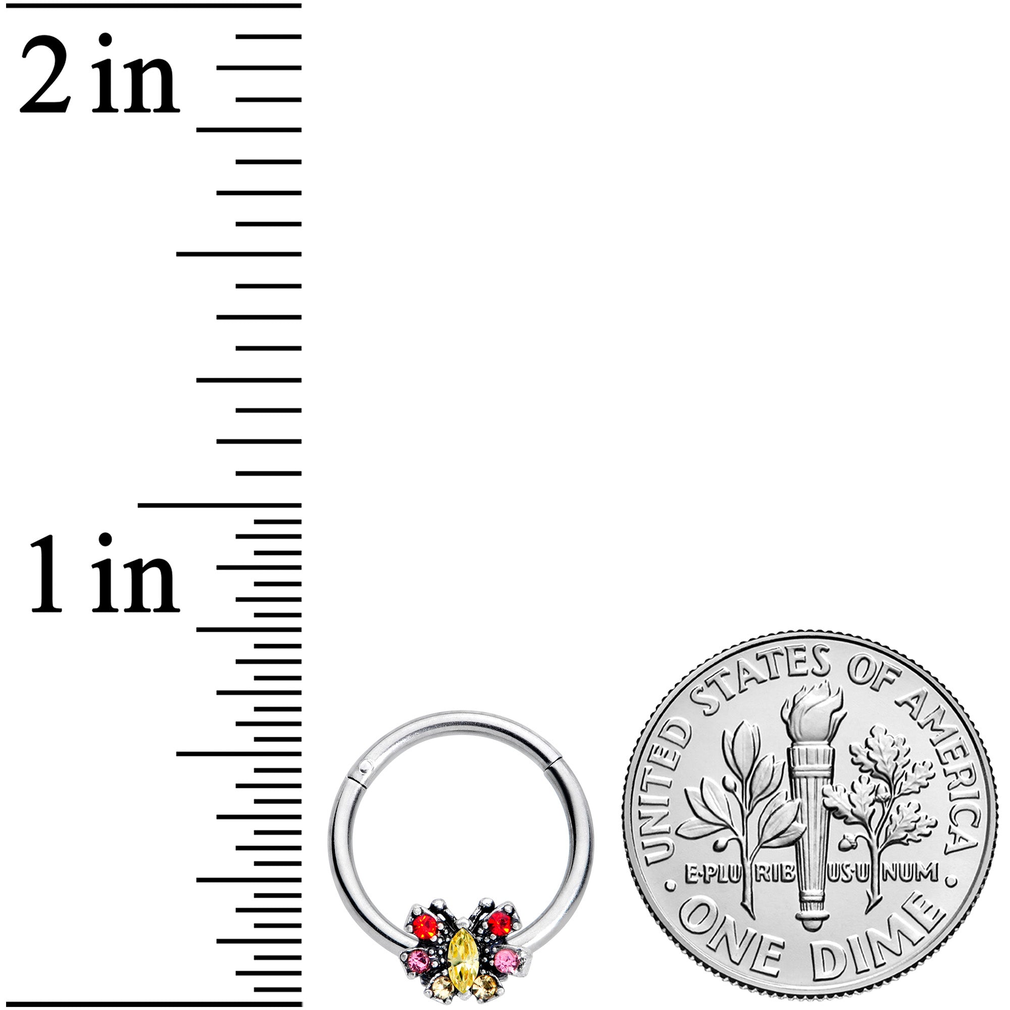 16G 3/8 Red Pink Gem Art Deco Butterfly Hinged Segment Ring