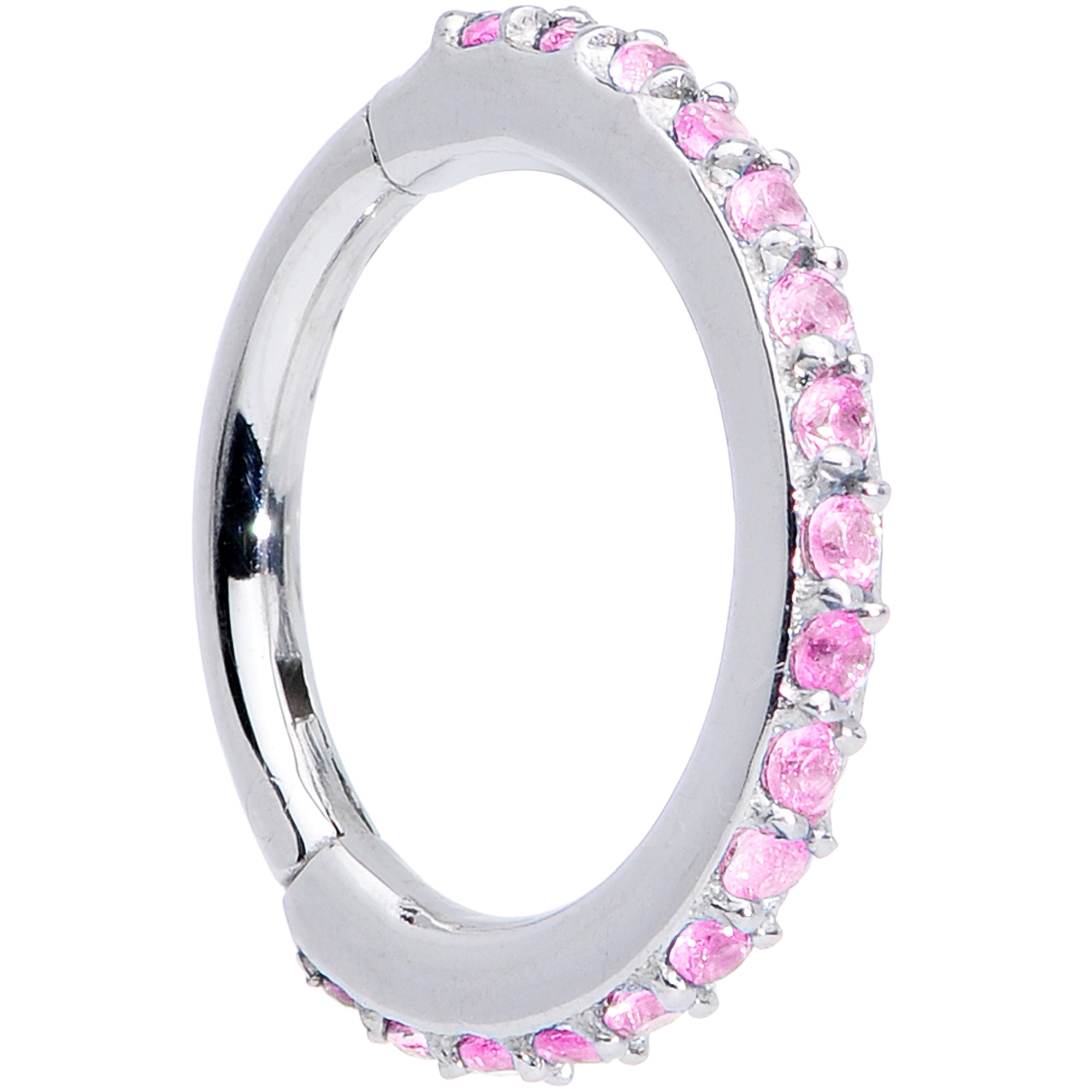 16 Gauge 5/16 Pink CZ Gem Stainless Steel Hinged Segment Ring