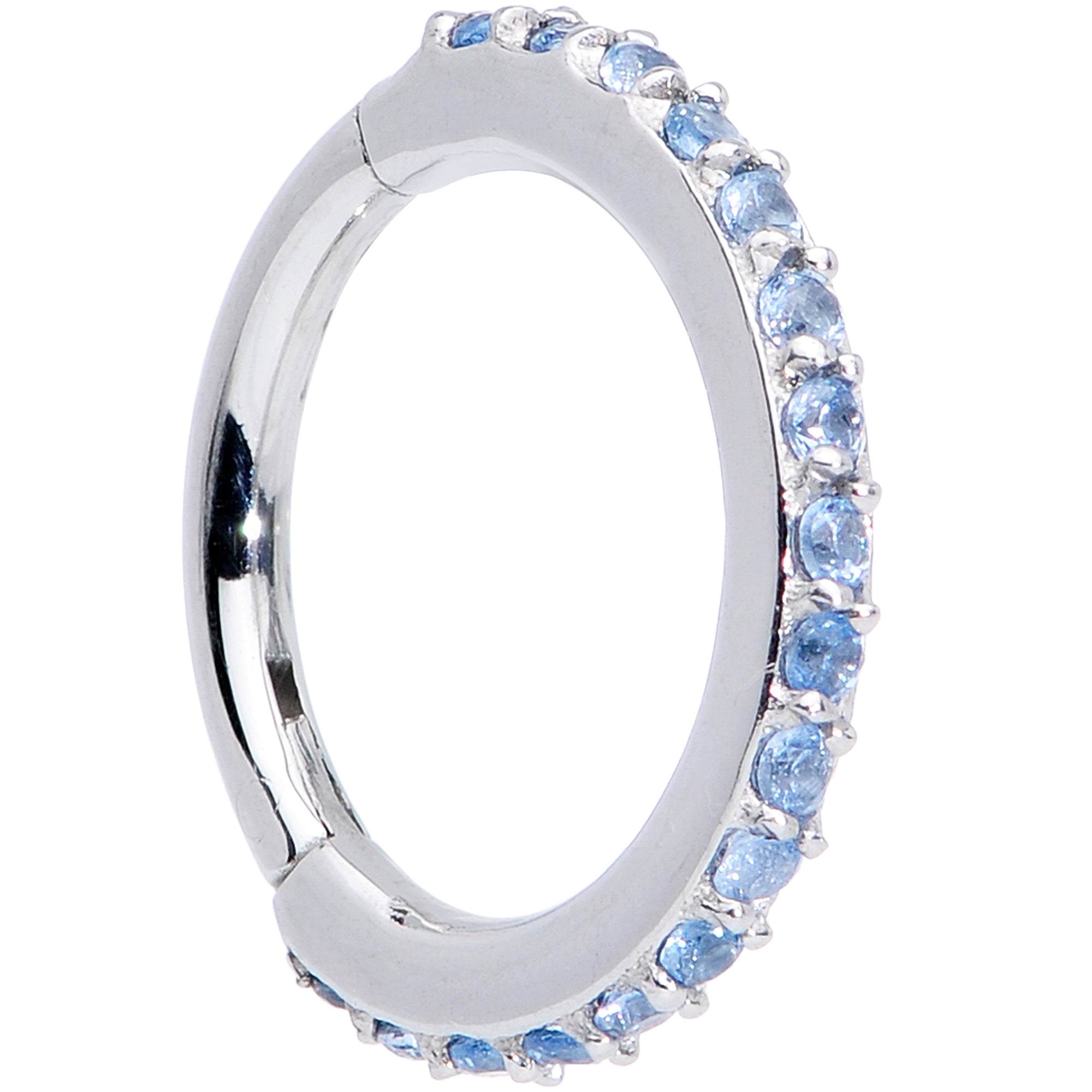 16G 5/16 Aqua CZ Gem Stainless Steel Hinged Segment Ring