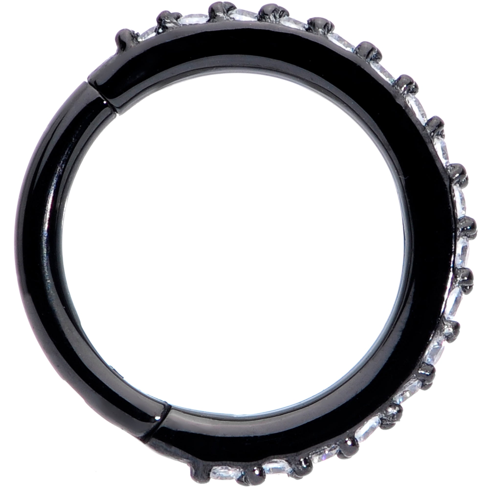 16 Gauge 5/16 Clear CZ Gem Black Plated Hinged Segment Ring