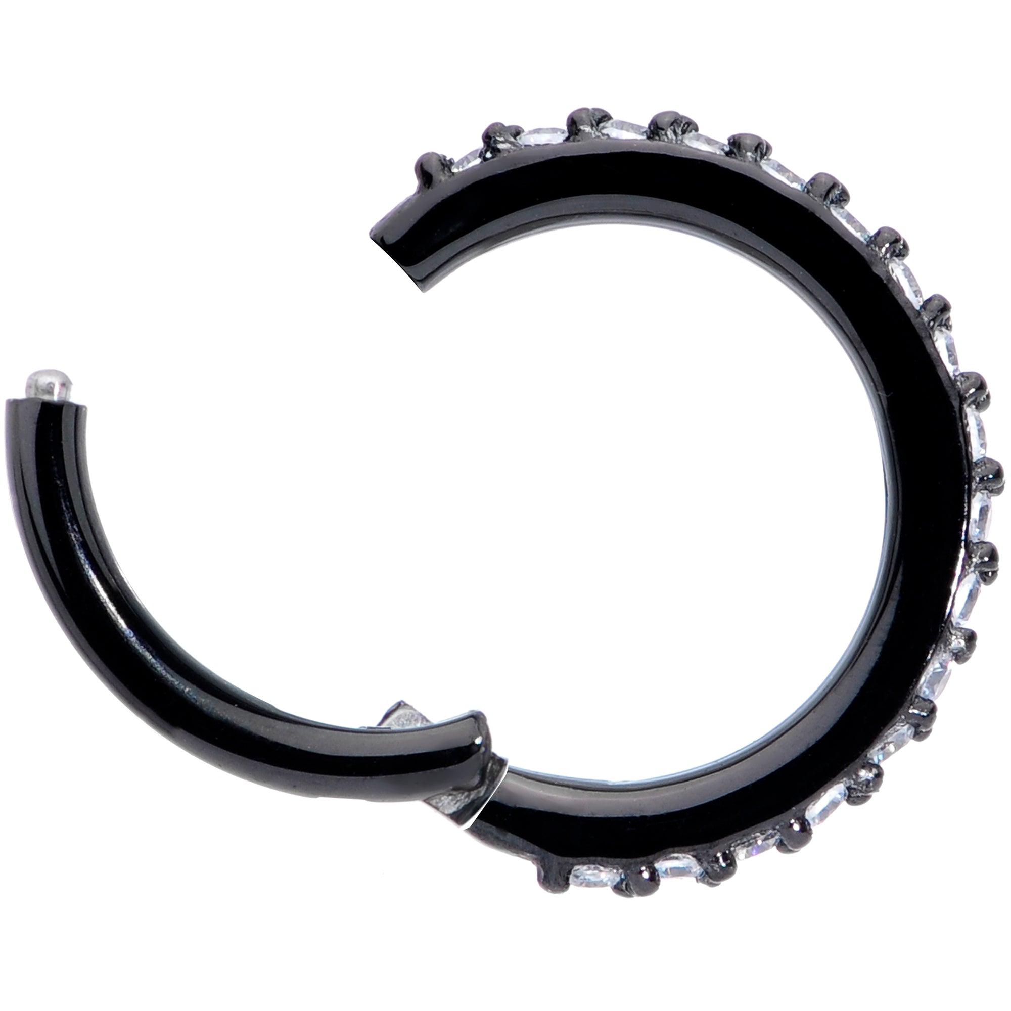 16G 5/16 Clear CZ Gem Black Plated Hinged Segment Ring