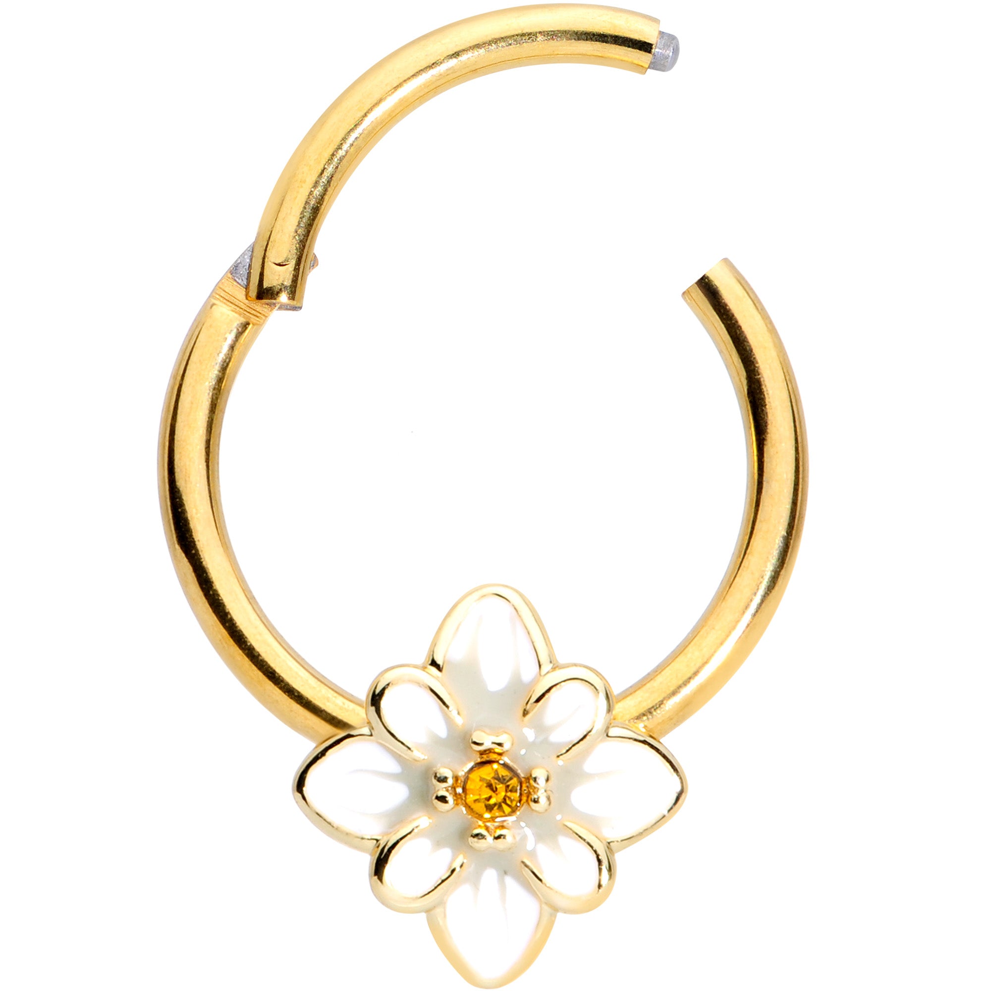 16G 3/8 Yellow Gem Gold Tone Flower Septum Clicker