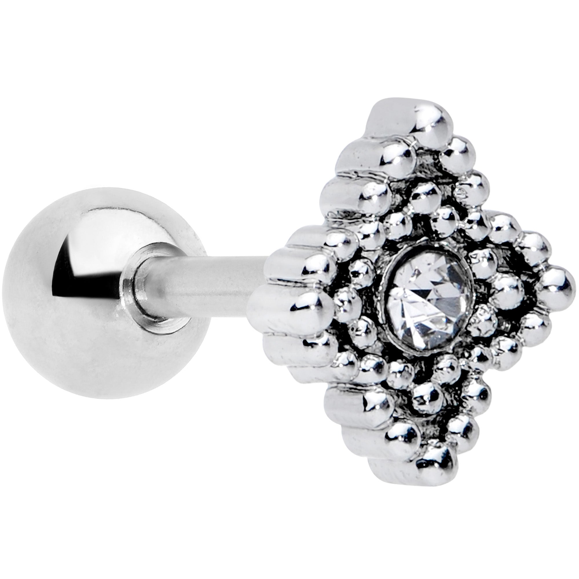 16G 1/4 Clear Gem Textured Cross Cartilage Tragus Earring