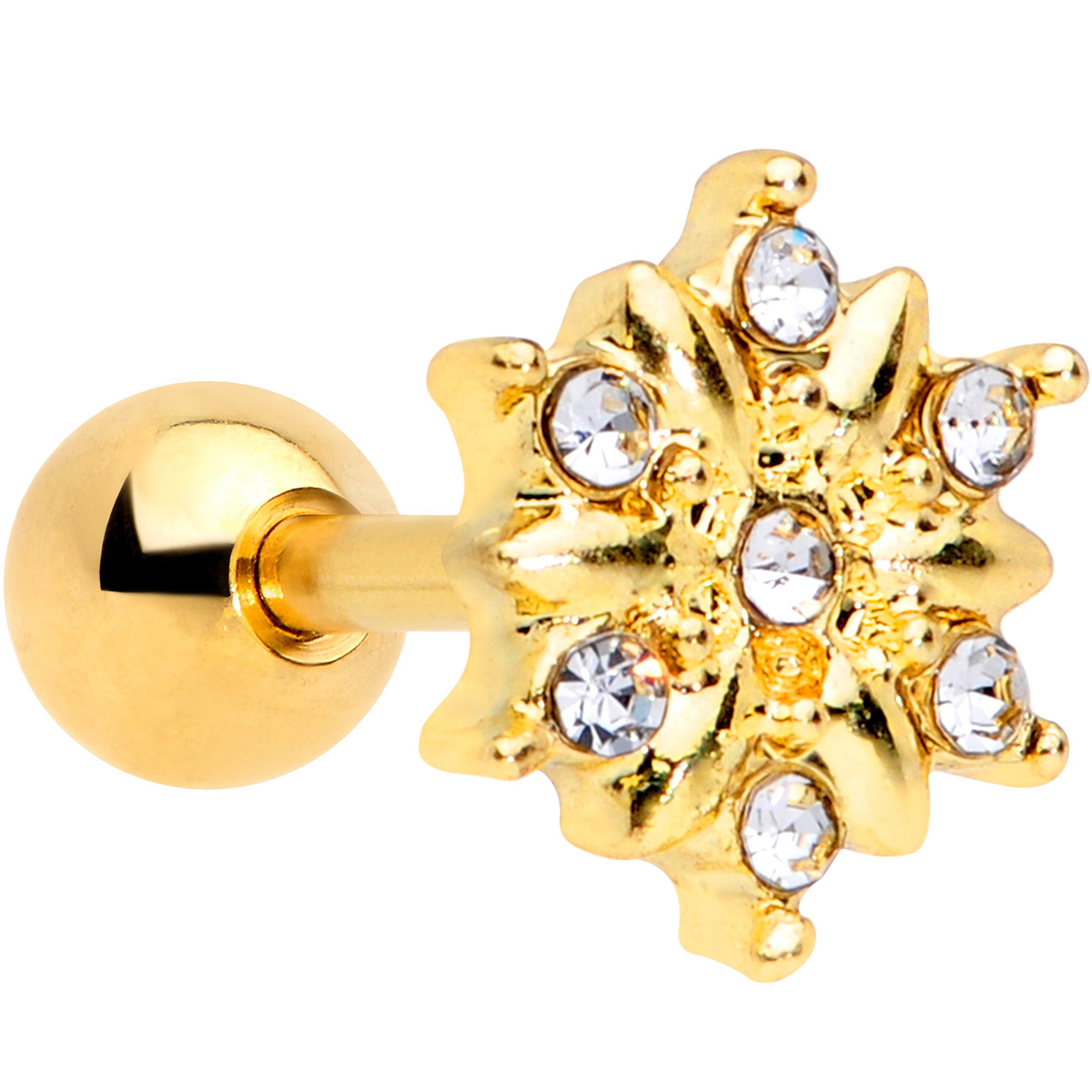 16G 1/4 Clear Gem Gold Tone Finery Flower Cartilage Earring