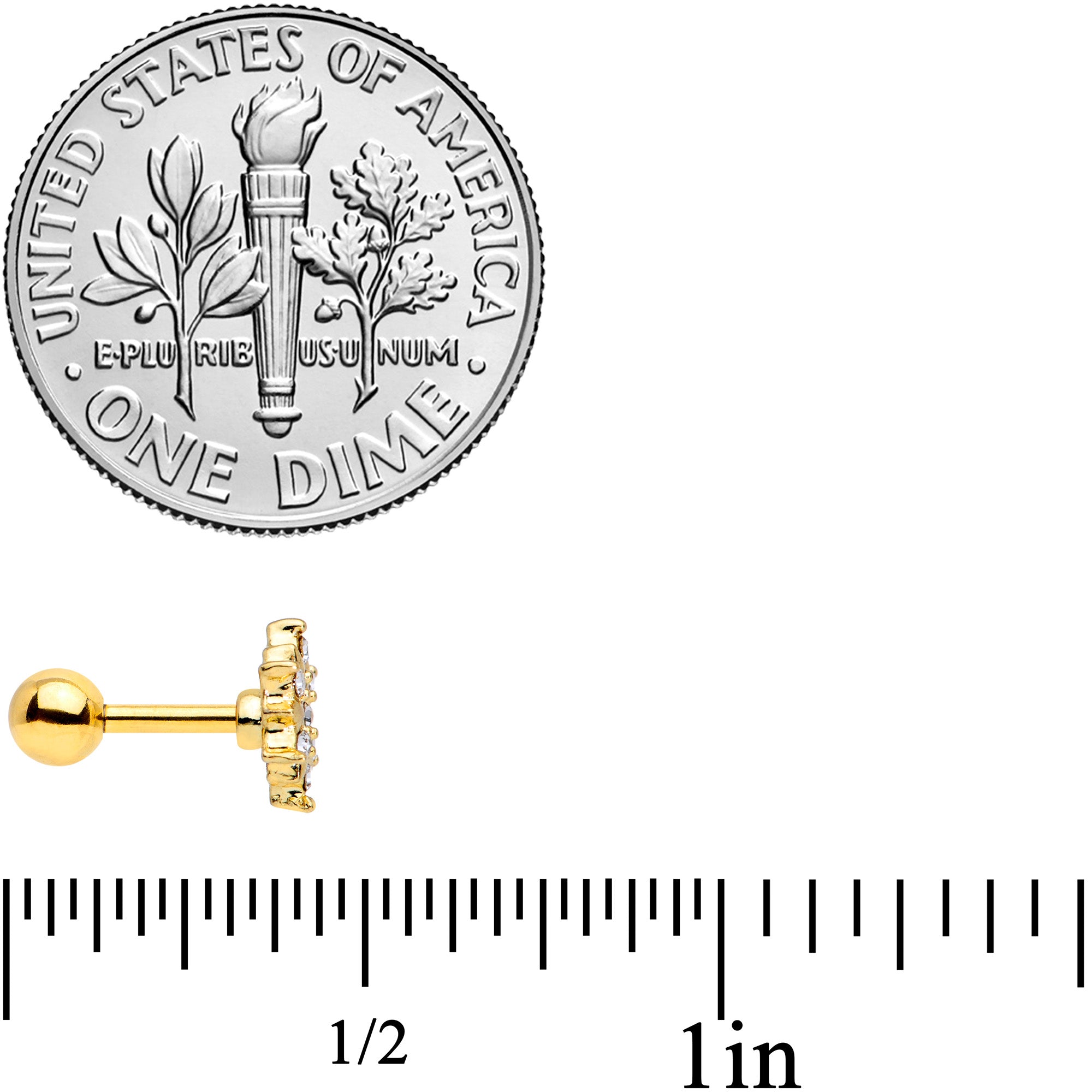 16G 1/4 Clear Gem Gold Tone Finery Flower Cartilage Earring