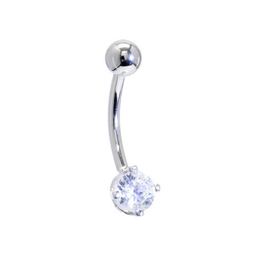 Solid 14KT White Gold Cubic Zirconia PRIME SOLITAIRE Belly Ring