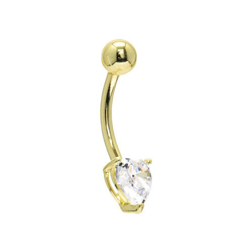 Solid 14KT Yellow Gold Cubic Zirconia HEART SOLITAIRE Belly Ring