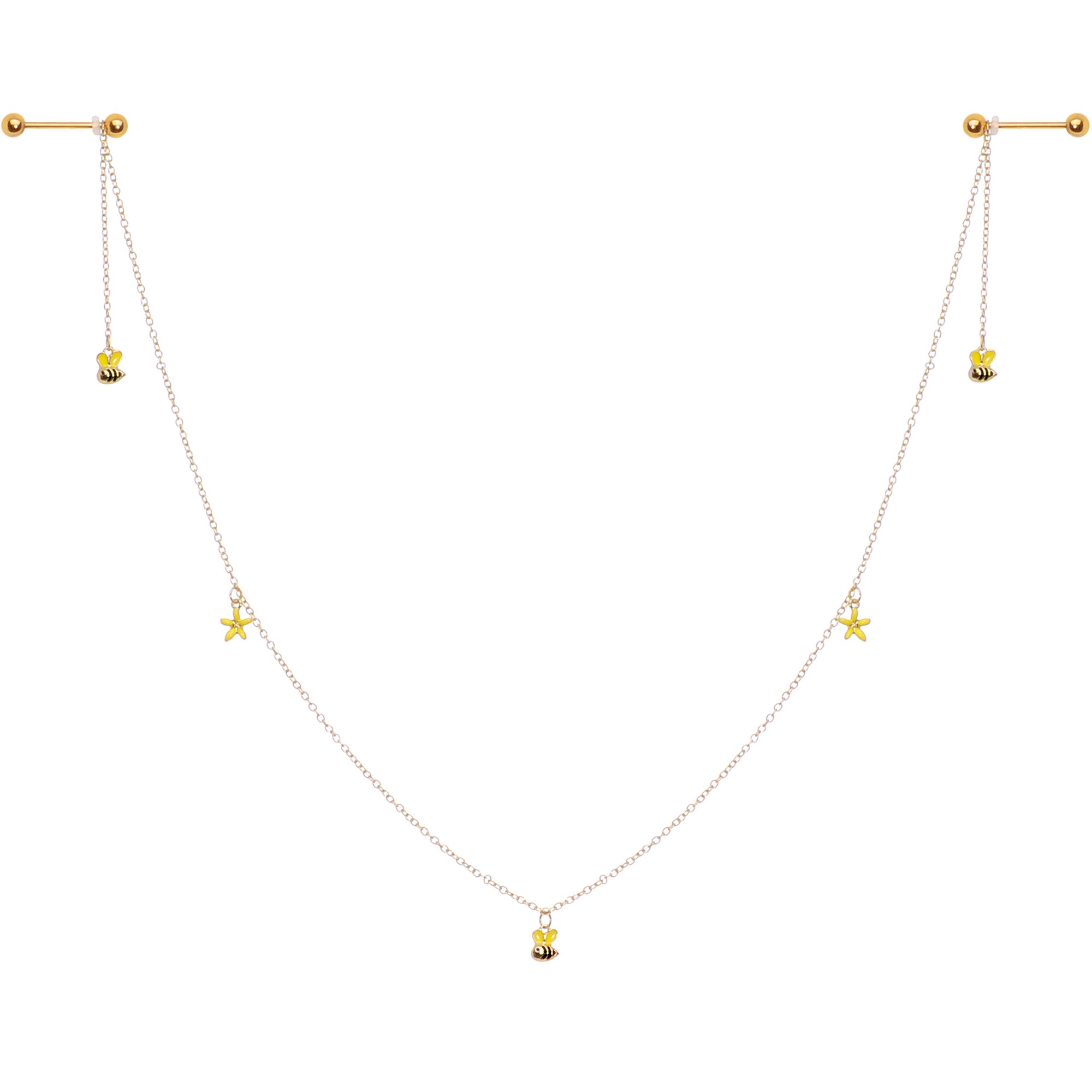 14G 9/16 Gold Tone Yellow Flower Bee Dangle Nipple Chain