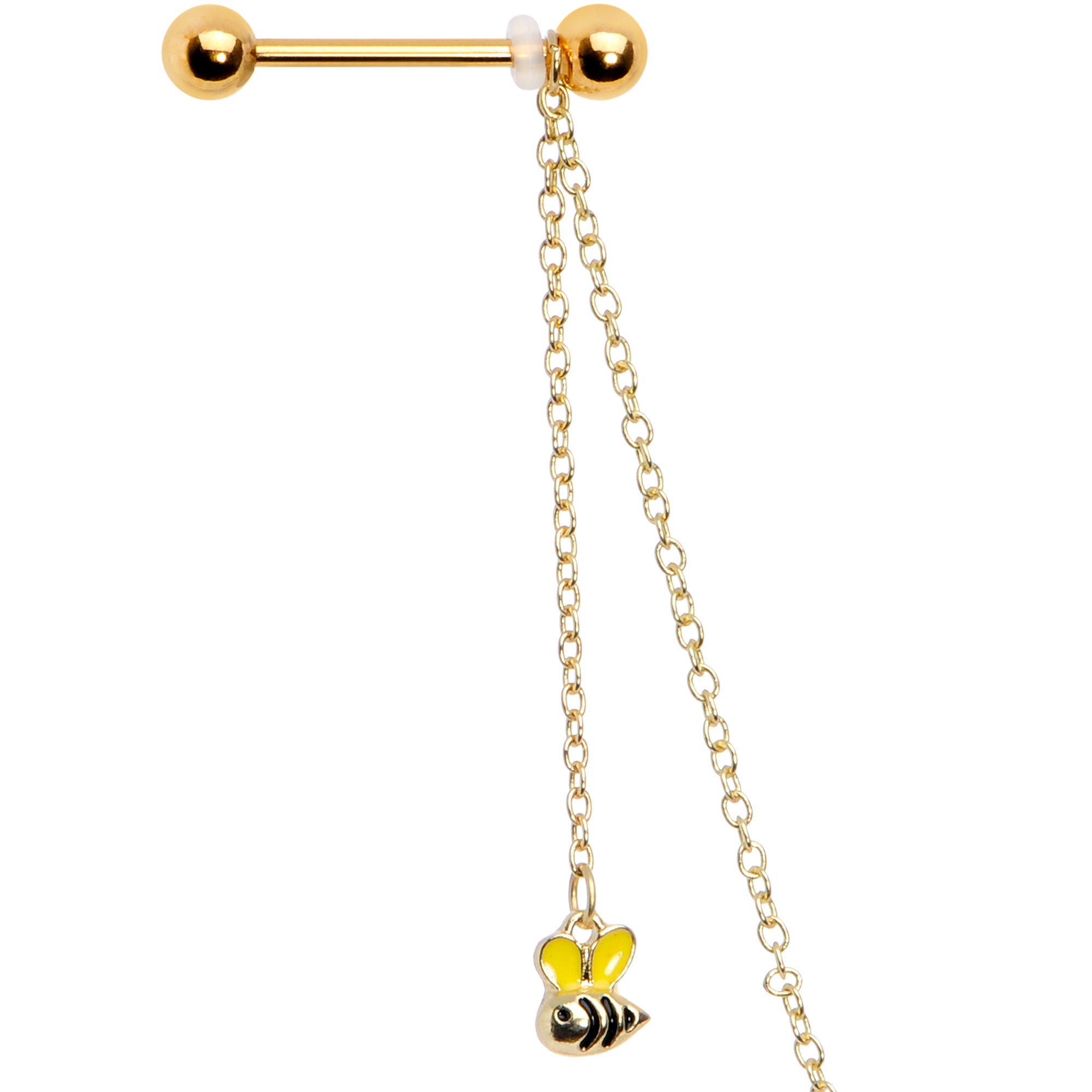 14G 9/16 Gold Tone Yellow Flower Bee Dangle Nipple Chain