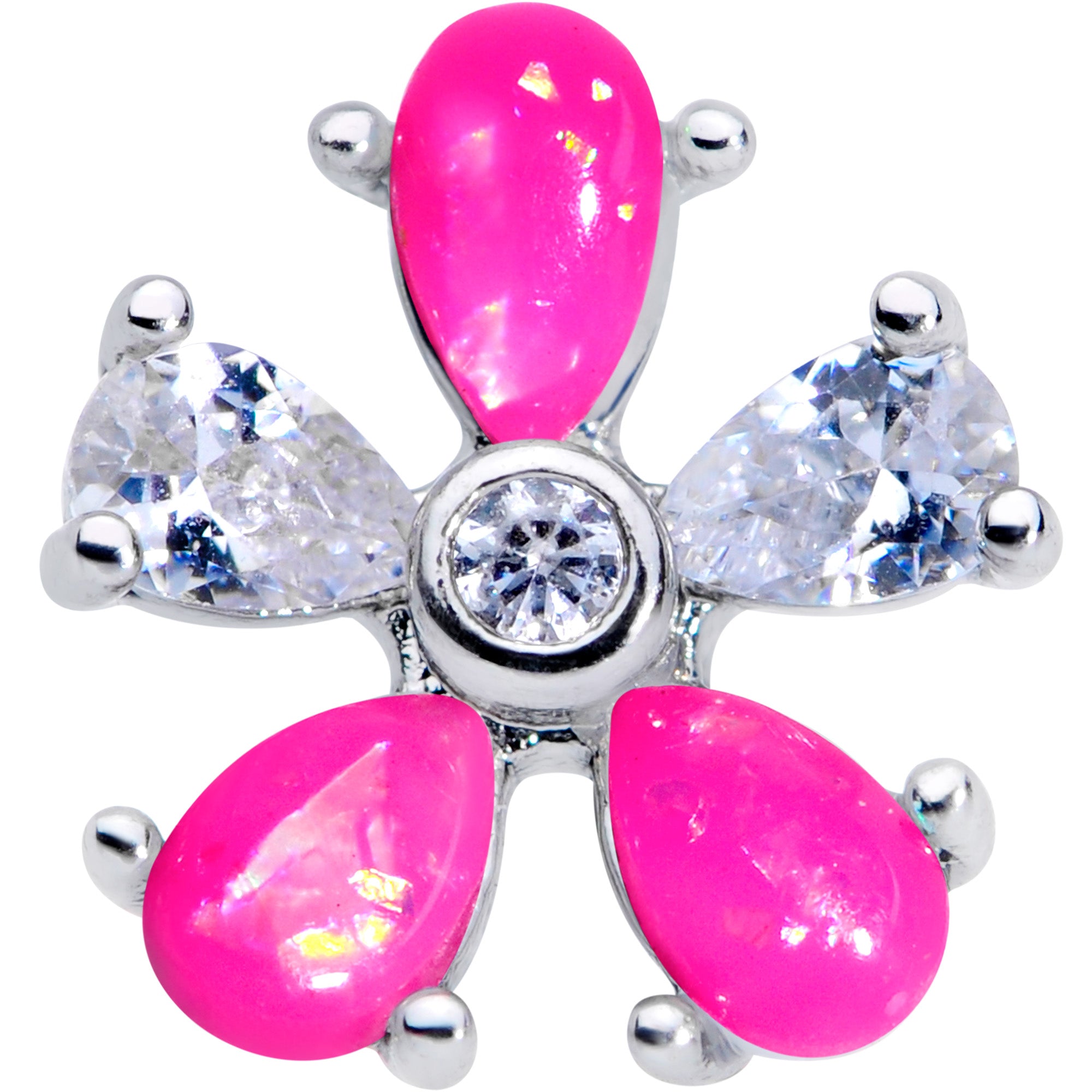 16G 1/4 Pink Faux Opal Flower Cartilage Tragus