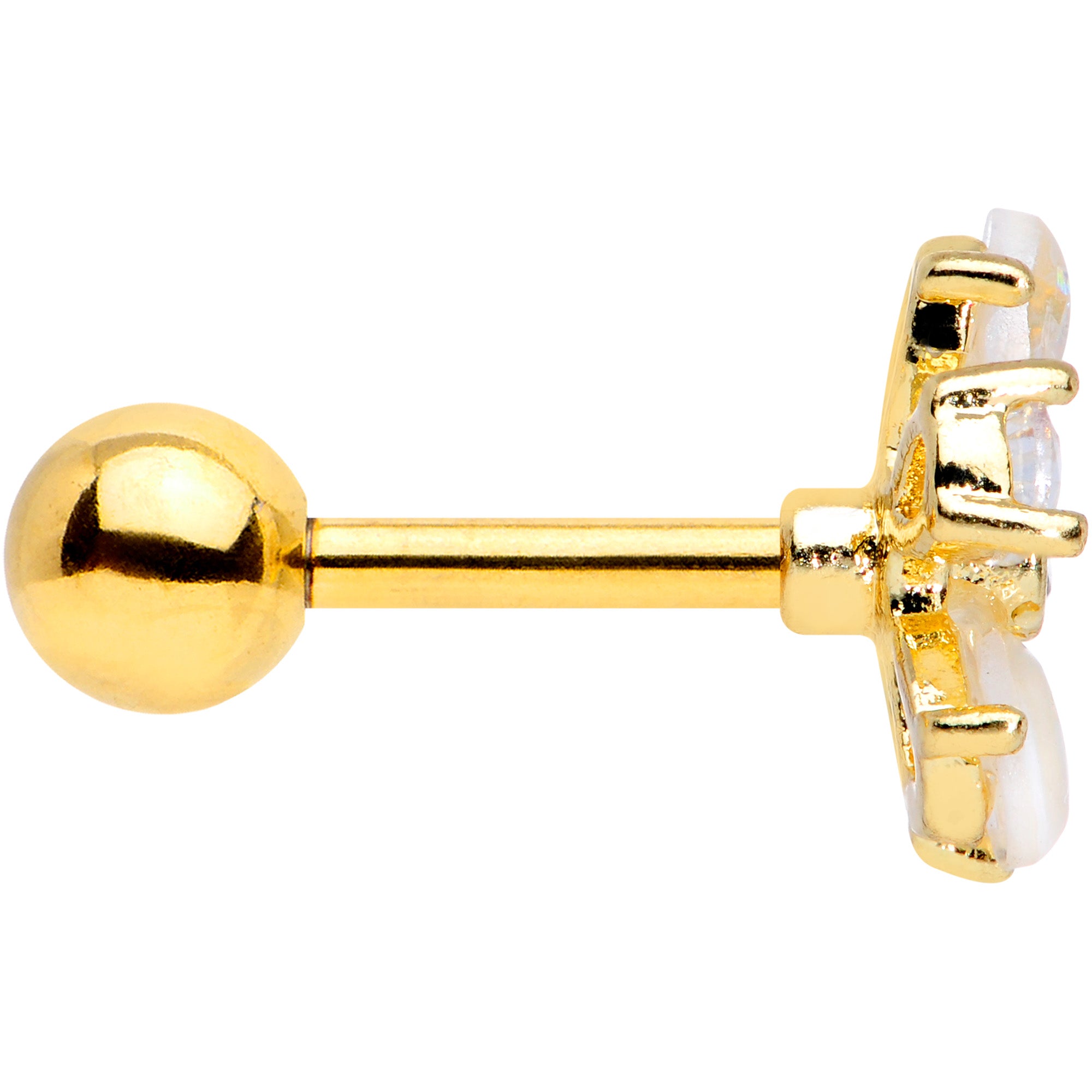 16G 1/4 White Faux Opal Gold Tone Flower Cartilage Tragus