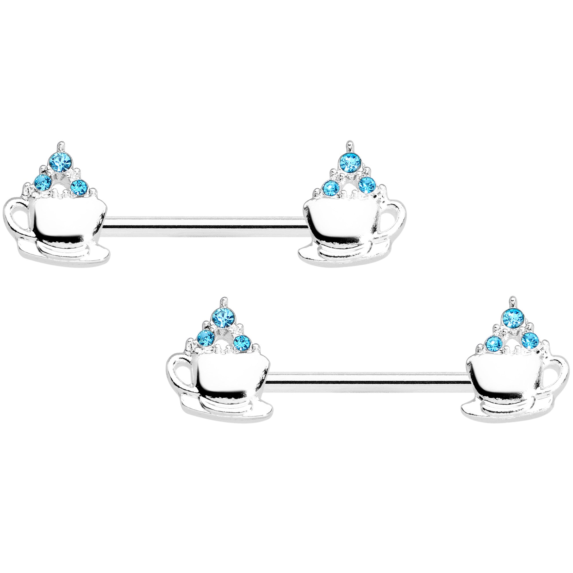 14G 9/16 Aqua Gem Hot Cocoa Barbell Nipple Ring Set