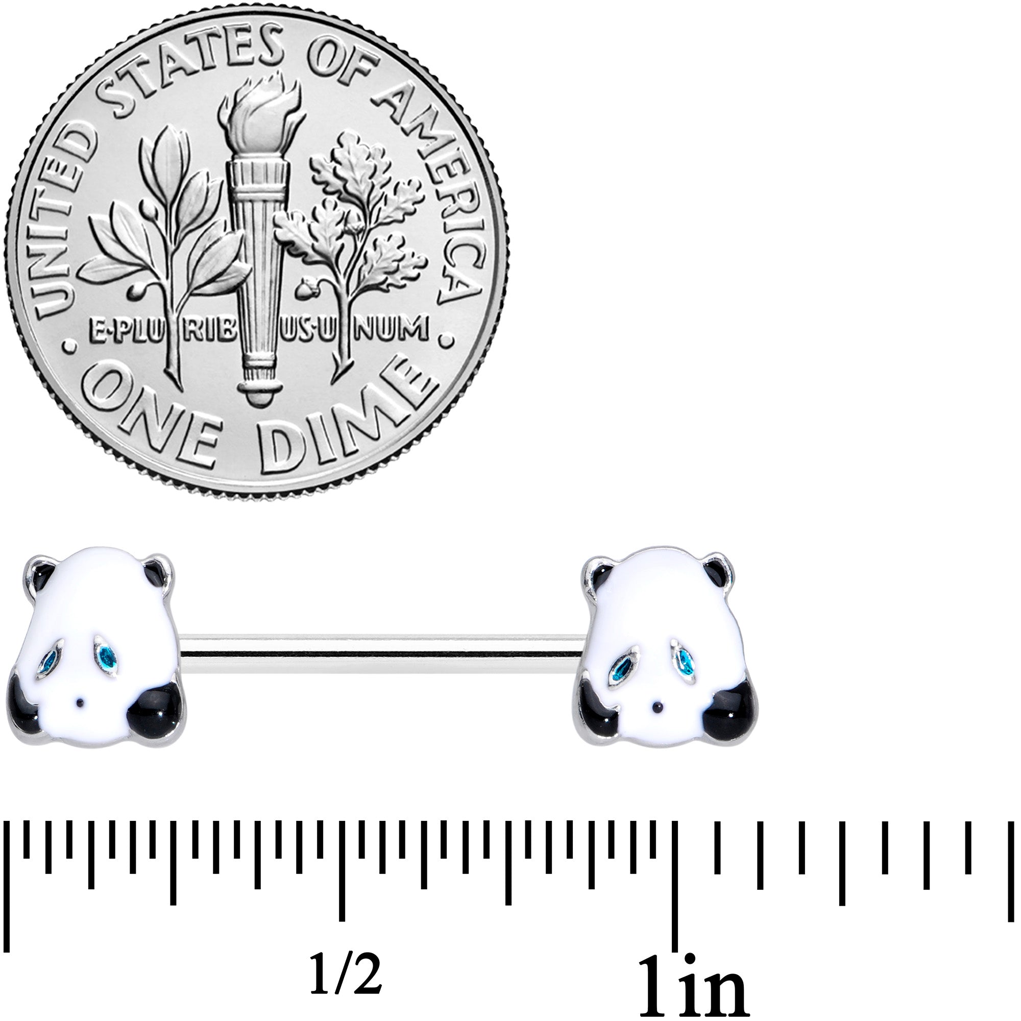 14G 5/8 Black White Round Panda Barbell Nipple Ring Set