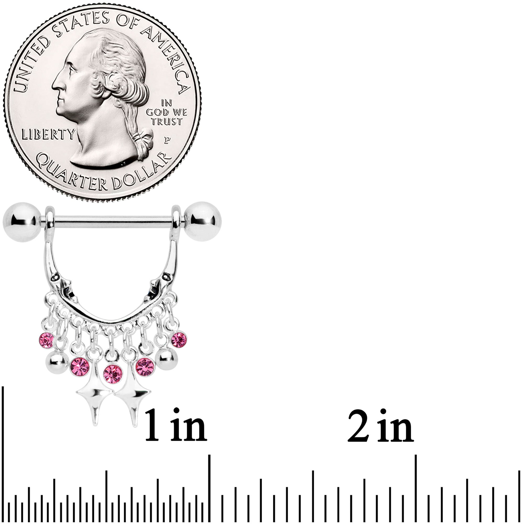 14G 5/8 Pink Gem Moons Dangle Nipple Ring Set