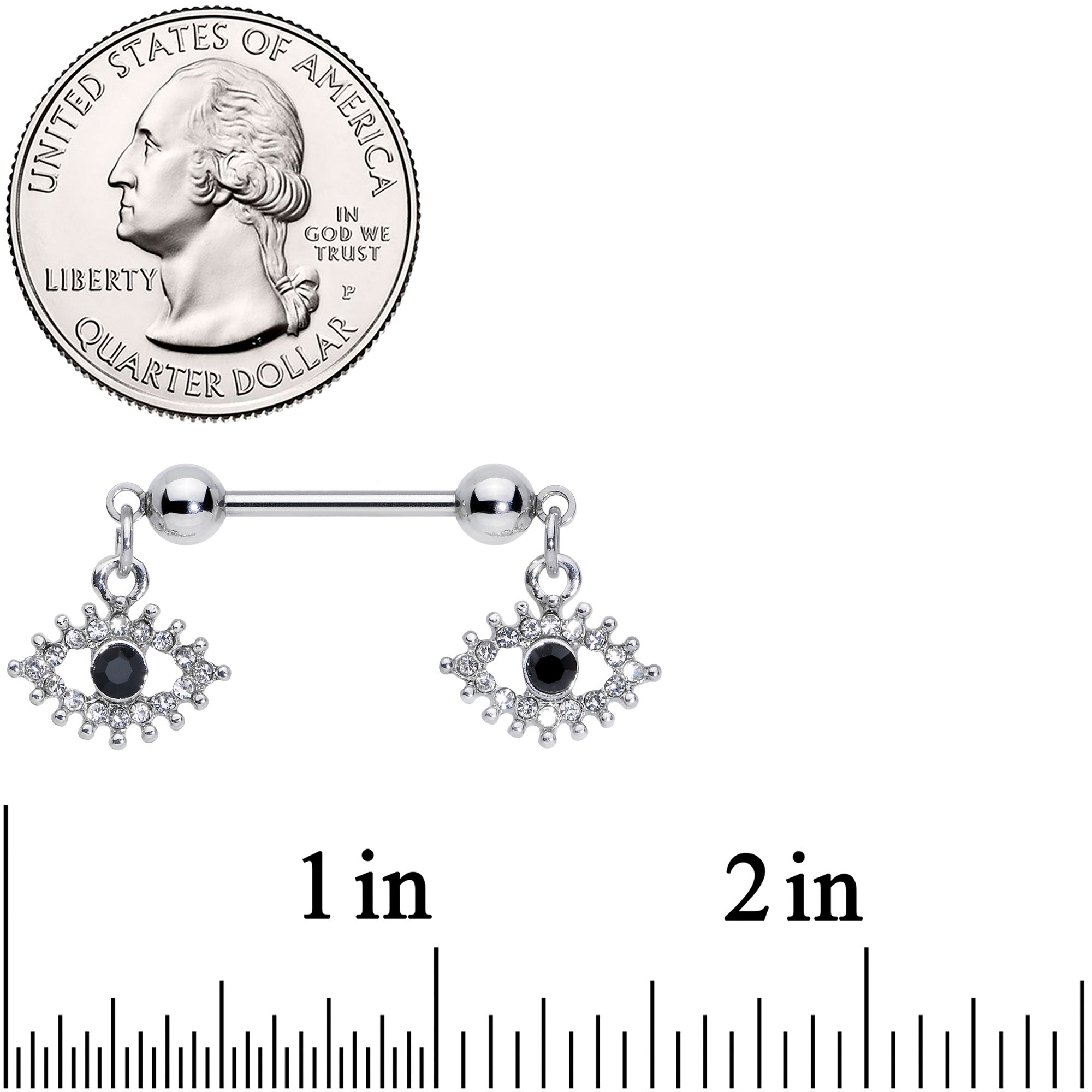 14G 9/16 Clear Black Gem Open Eye Dangle Nipple Ring Set