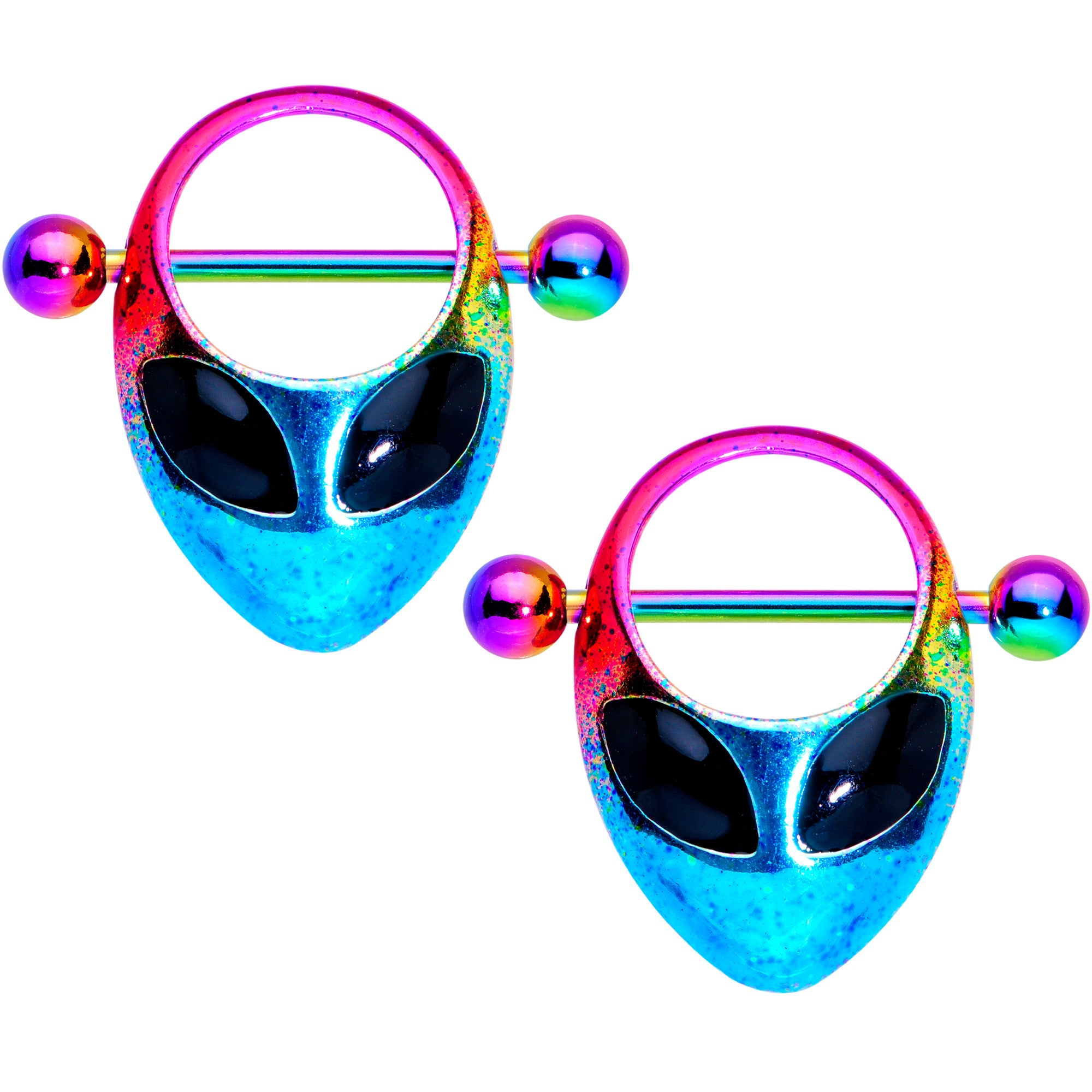 14G 9/16 Rainbow Space Alien Nipple Shield Set
