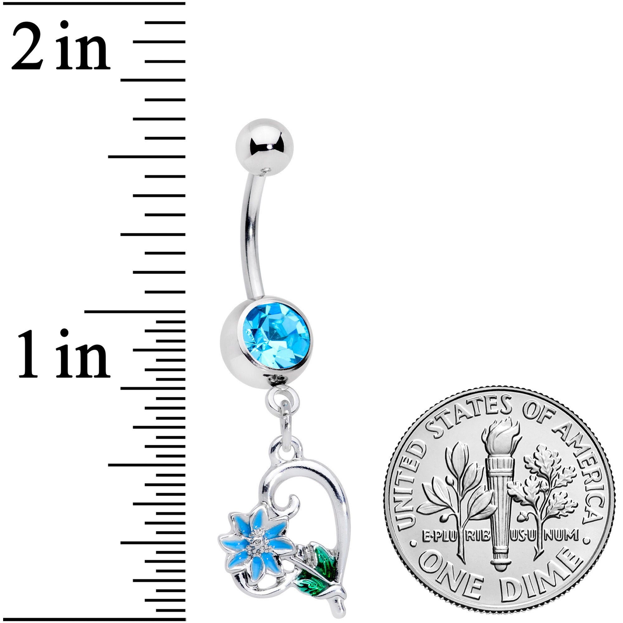 Aqua Gem Sweet Flower Heart Dangle Belly Ring