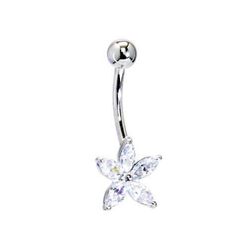 Solid 14KT White Gold Cubic Zirconia LILY Belly Ring