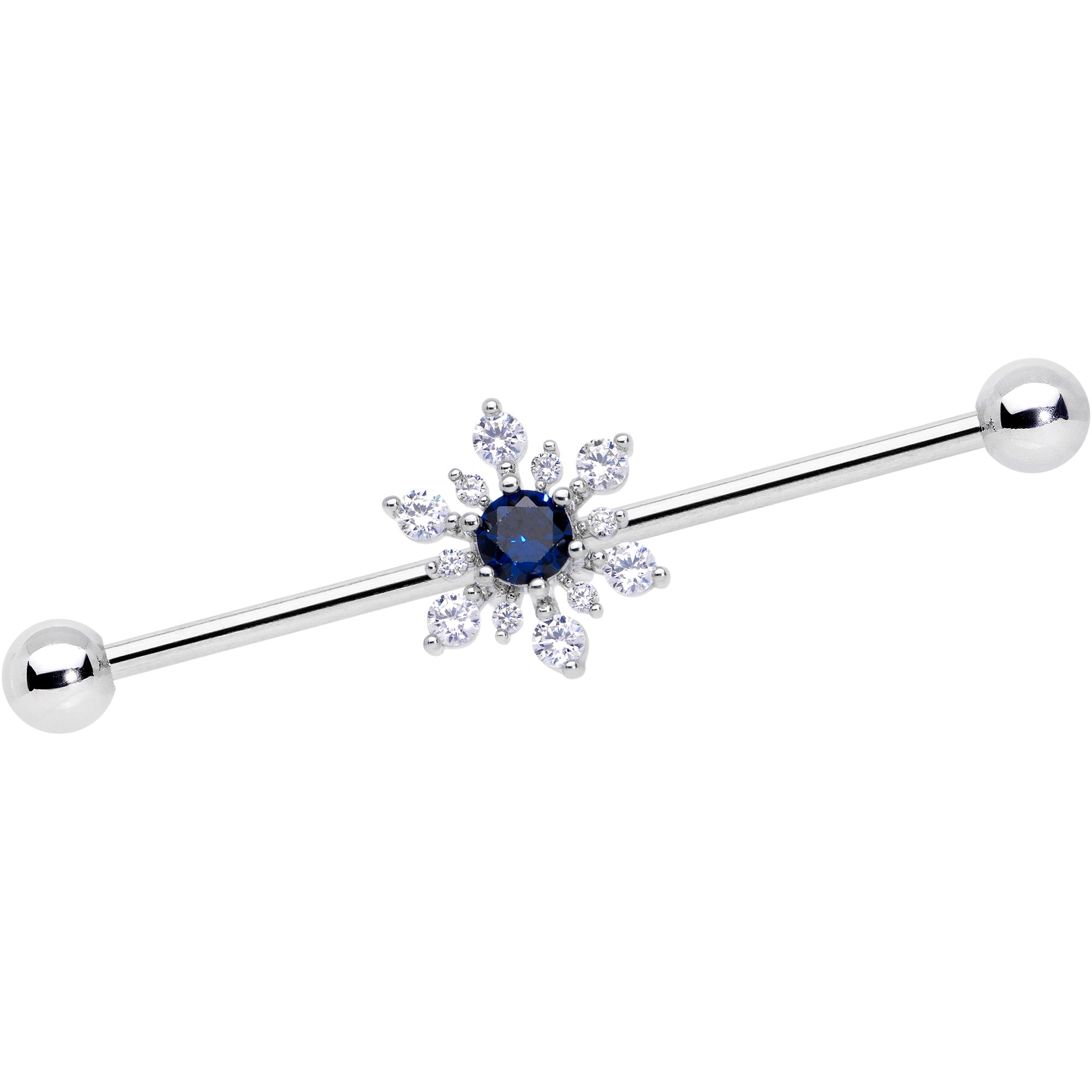 14 Gauge Clear Blue CZ Gem Snowflake Christmas Industrial Barbell 38mm