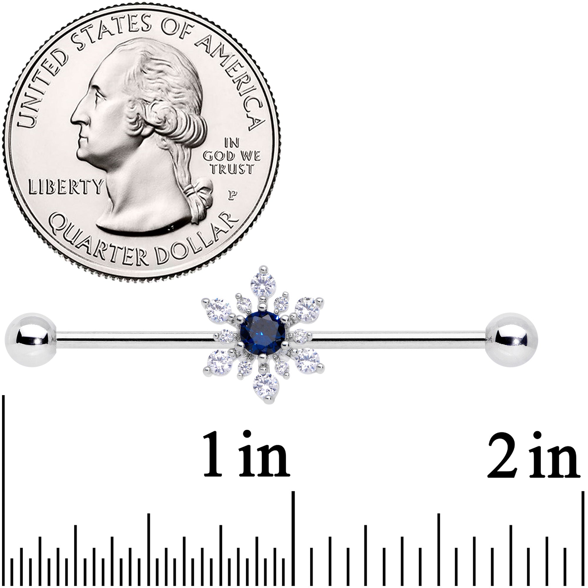 14 Gauge Clear Blue CZ Gem Snowflake Christmas Industrial Barbell 38mm