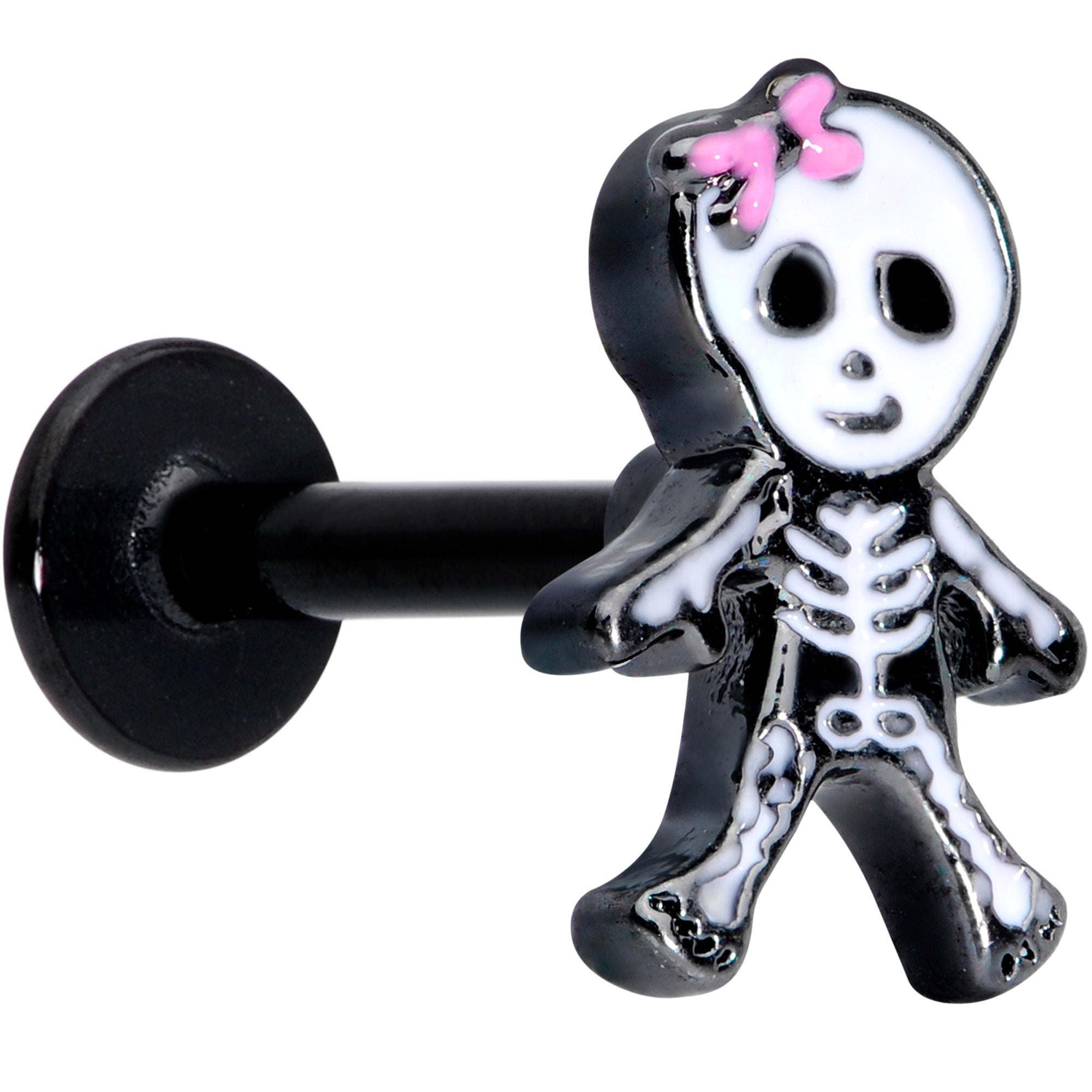 16 Gauge 5/16 Black Skeleton Girl Halloween Labret Monroe Tragus
