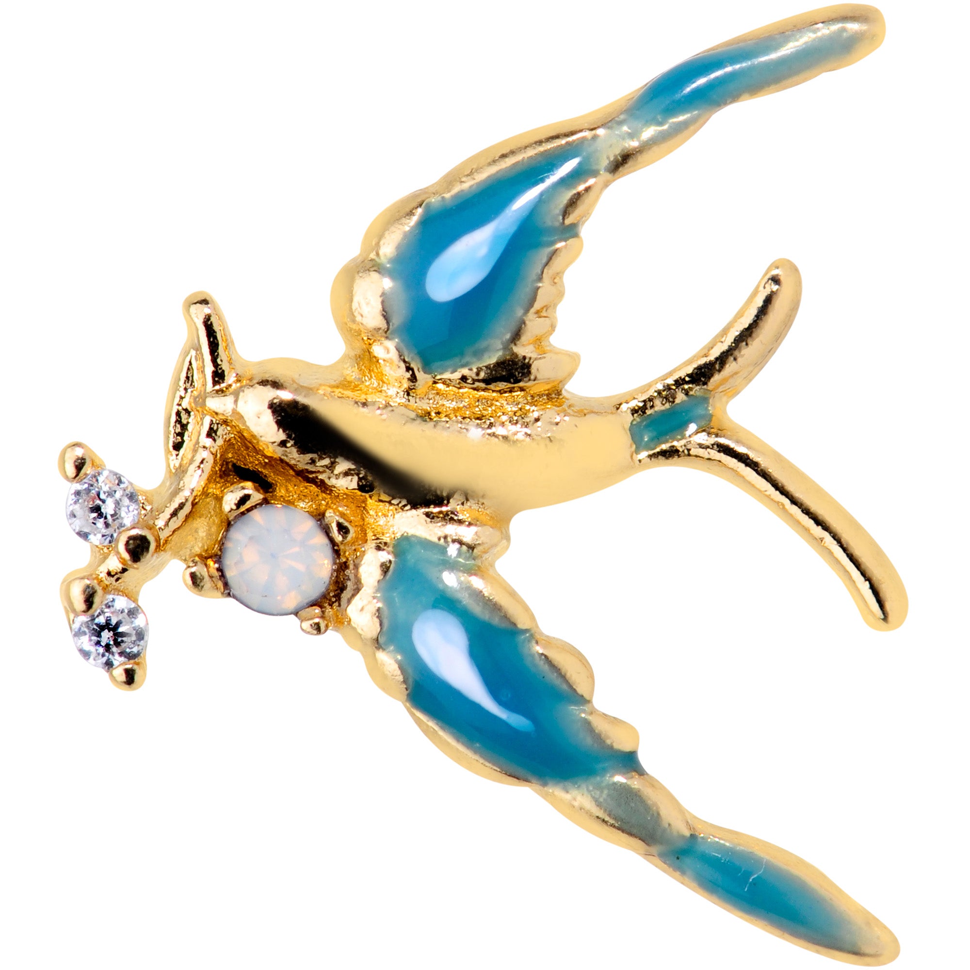 16G 1/4 White Faux Opal Gold Tone Swallow Bird Cartilage Tragus