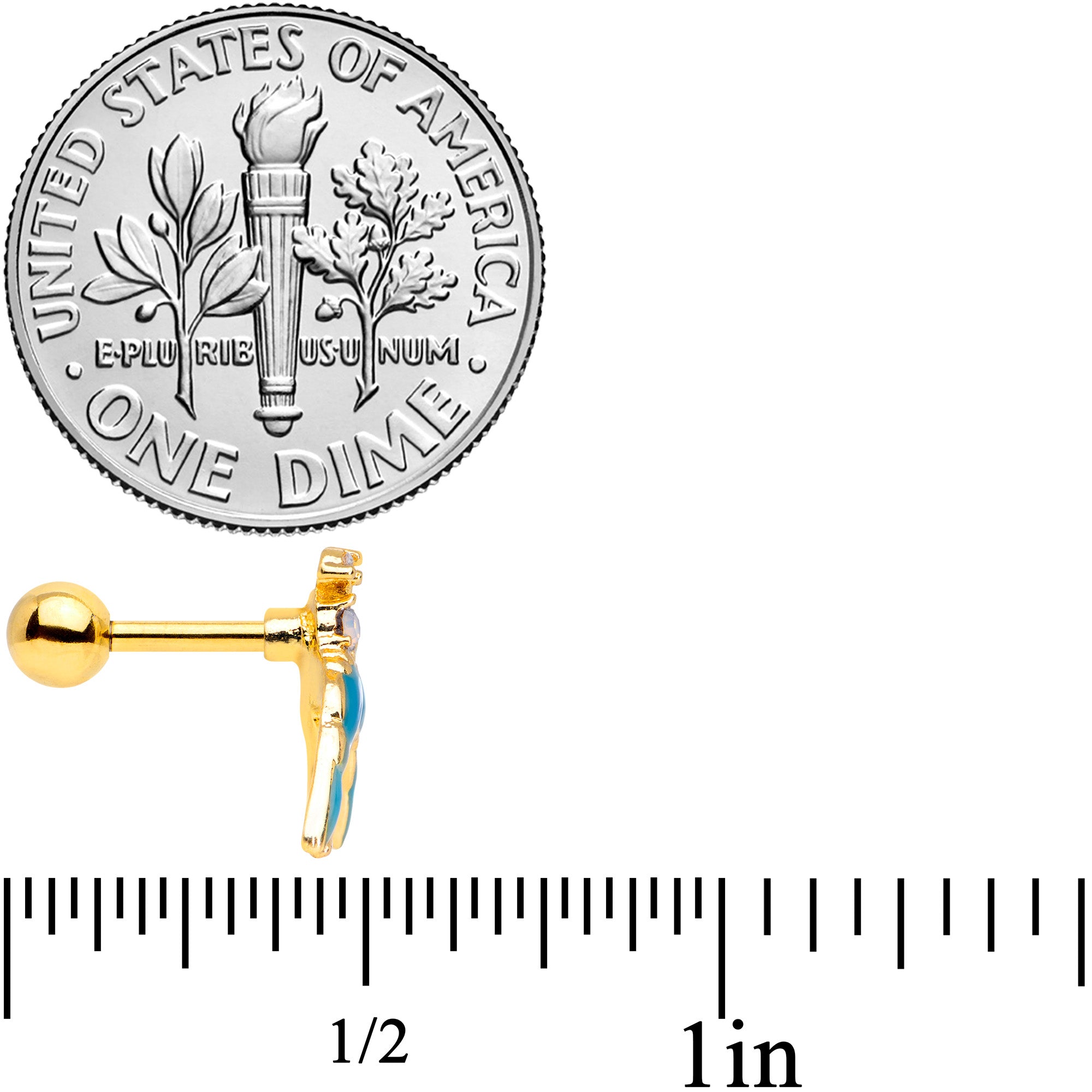 16G 1/4 White Faux Opal Gold Tone Swallow Bird Cartilage Tragus