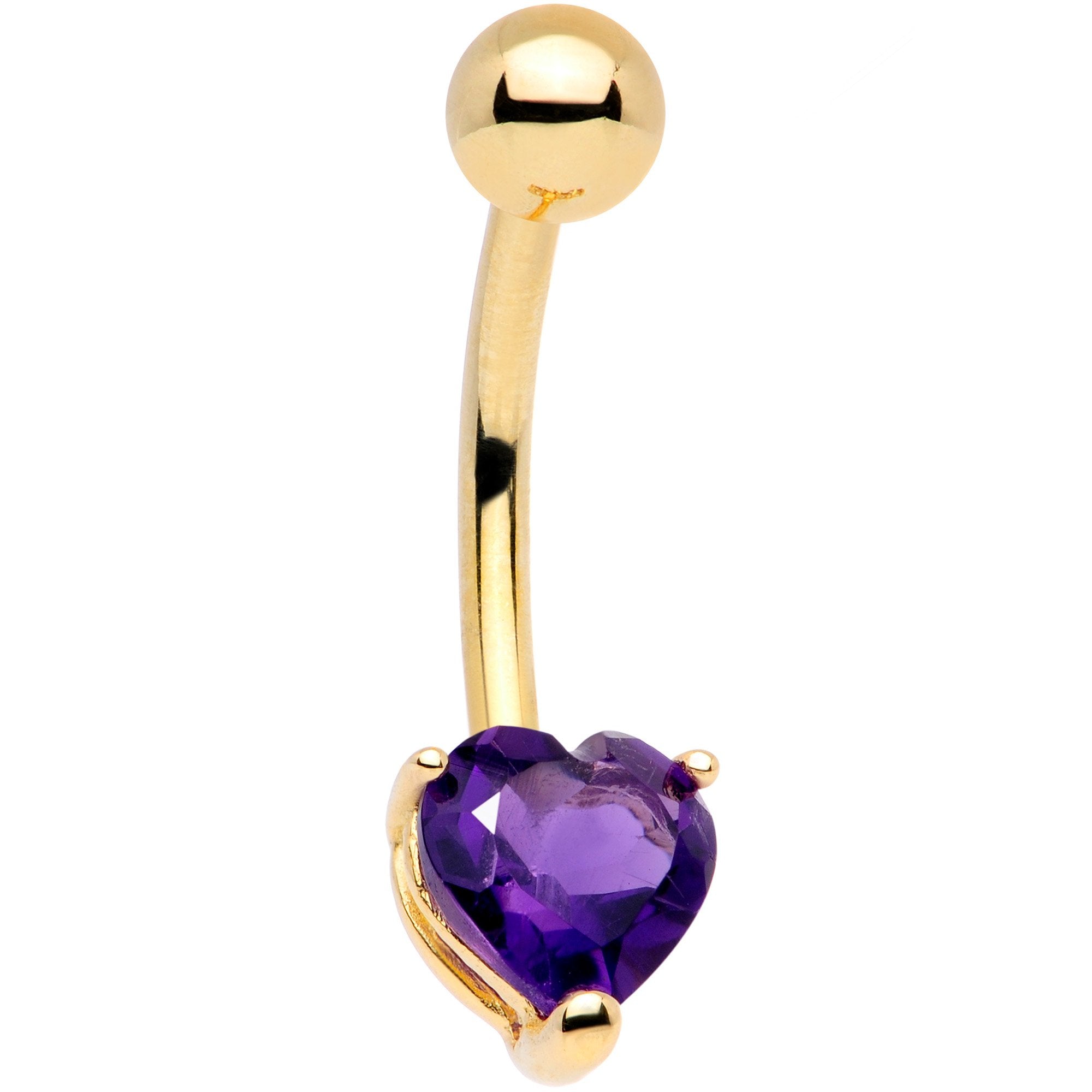 Solid 14KT Yellow Gold GENUINE Light AMETHYST Heart Solitaire Belly Ring