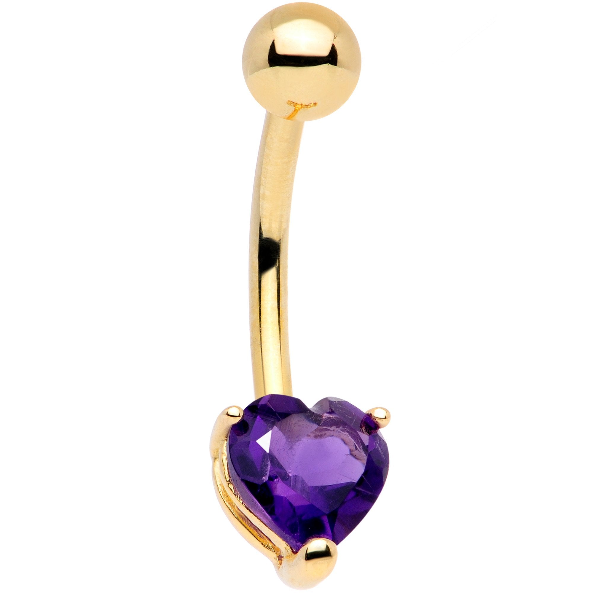 16G Solid 14K Yellow Gold GENUINE Light AMETHYST Heart Solitaire Belly Ring