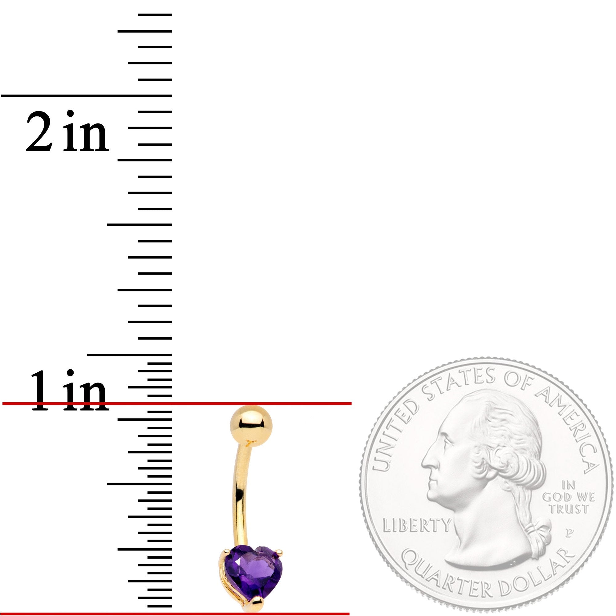 16G Solid 14K Yellow Gold GENUINE Light AMETHYST Heart Solitaire Belly Ring
