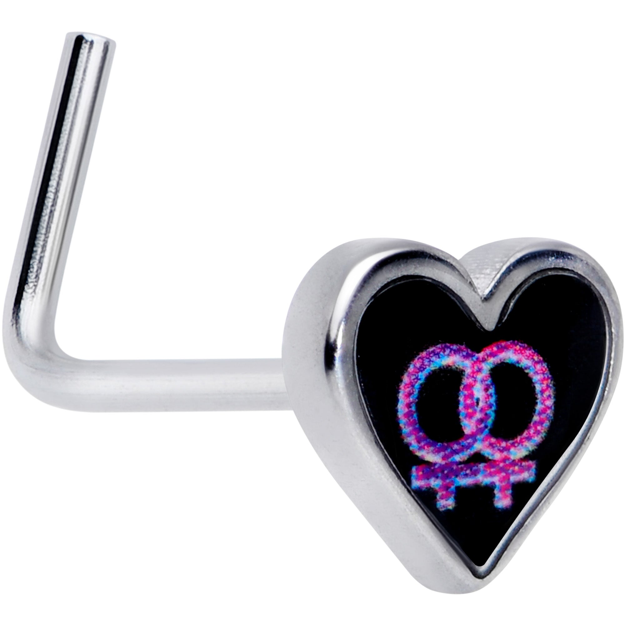 20G 5/16 Lesbian Love Heart L-Shaped Nose Ring