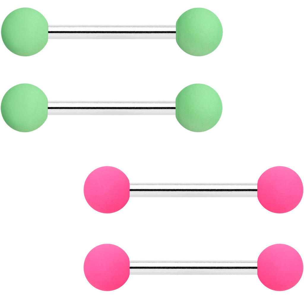14G 9/16 Mint Green Hot Pink Matte Barbell Nipple Ring Set of 4