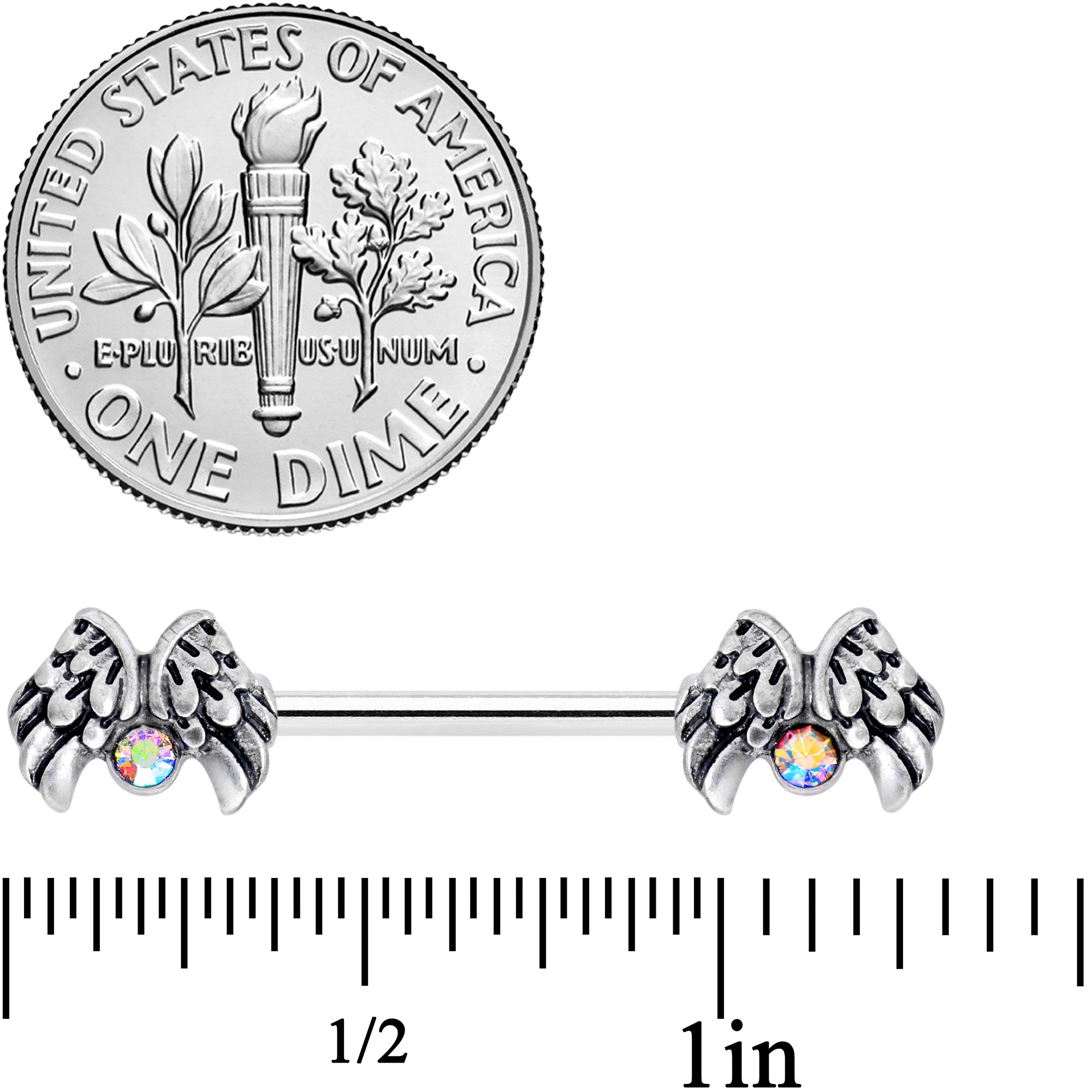 14G 5/8 Aurora Gem Holiday Angels Wings Barbell Nipple Ring Set
