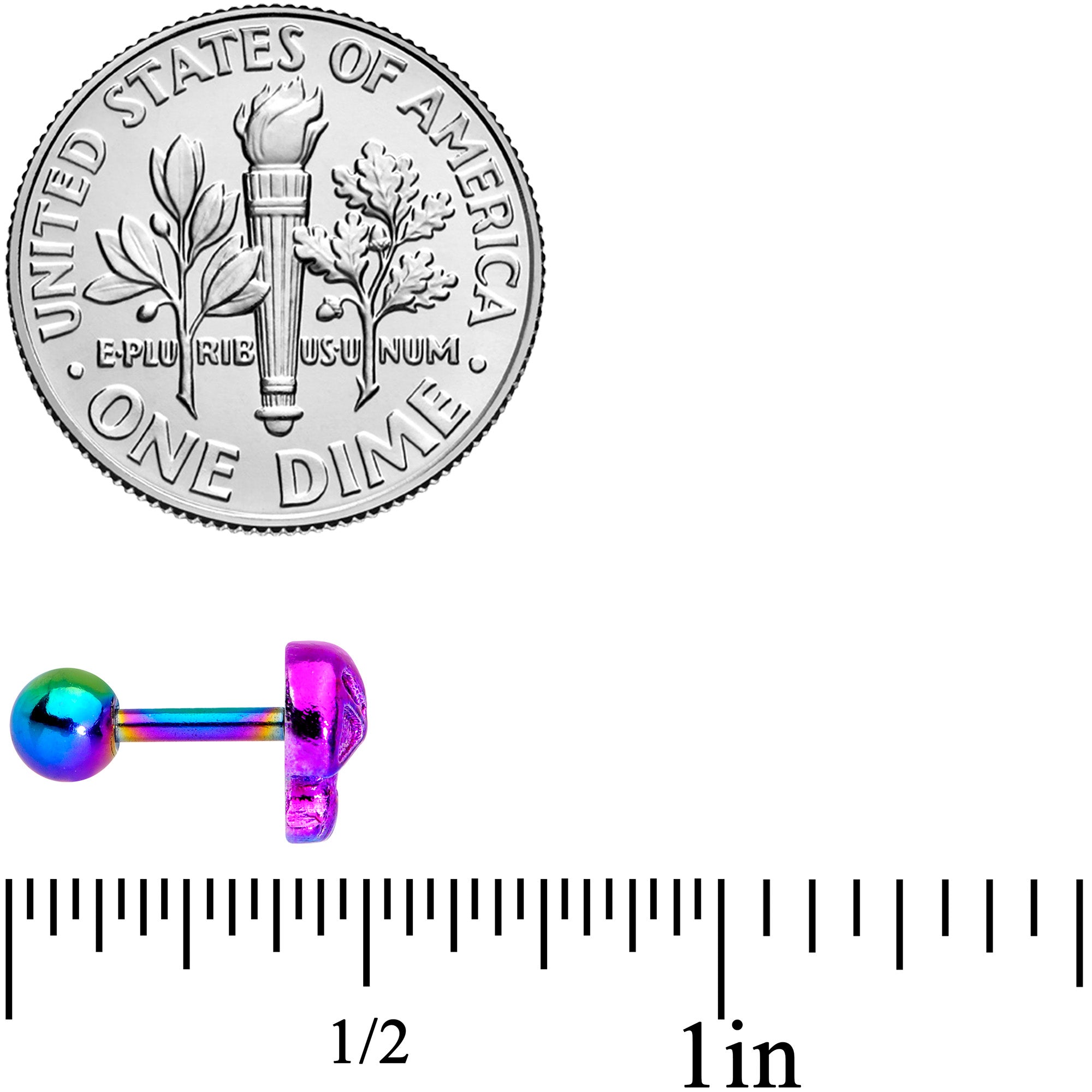 16G 1/4 Rainbow Plated Scary Skull Cartilage Tragus Earring