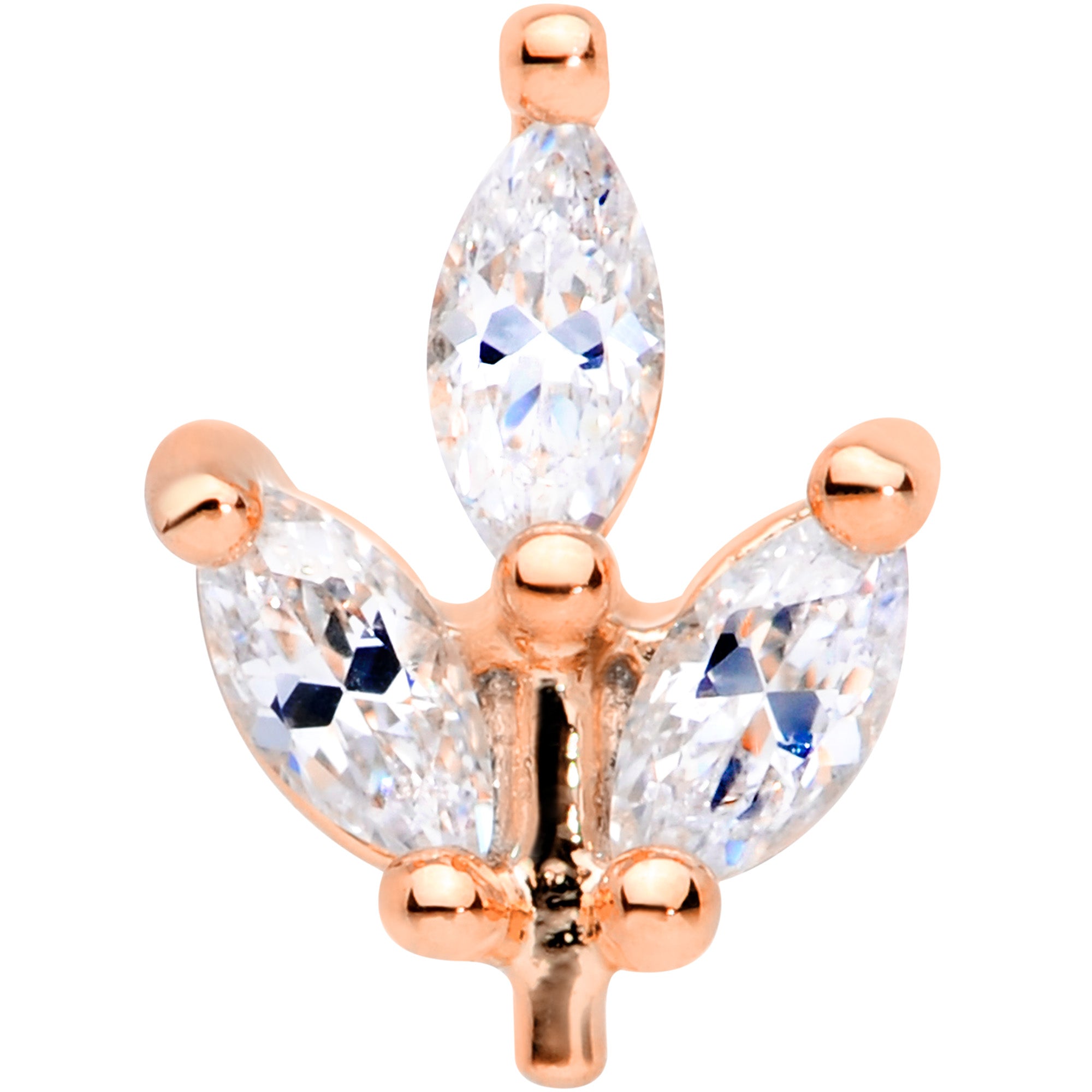 16G 5/16 CZ Rose Gold PVD Leaf Threadless Push In Labret Tragus