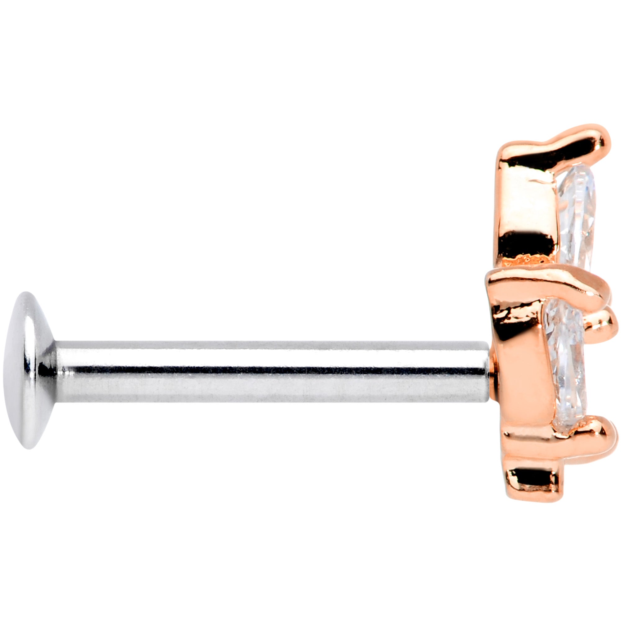 16G 5/16 CZ Rose Gold PVD Leaf Threadless Push In Labret Tragus